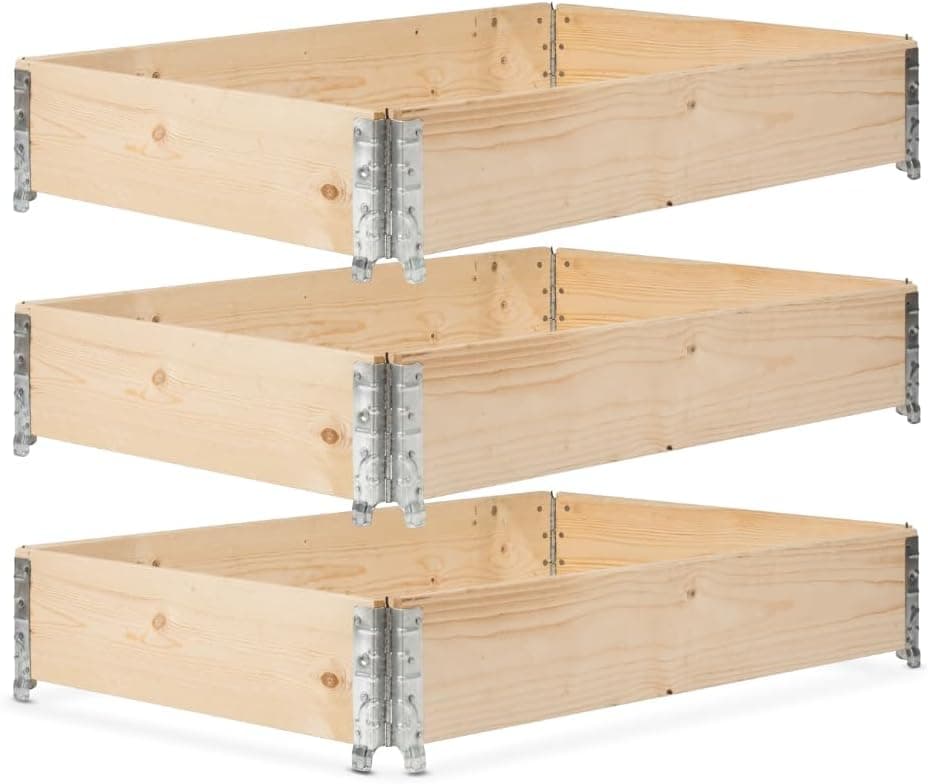 gardivo Hochbeet 120 x 80 x 20 cm - 3-teilig Palettenrahmen aus Holz, Beeteinfassung, Garten Hochbeete, Holzrahmen, Aufsatzrahmen auf Europalettefaltbar, stapelbar, steckbar