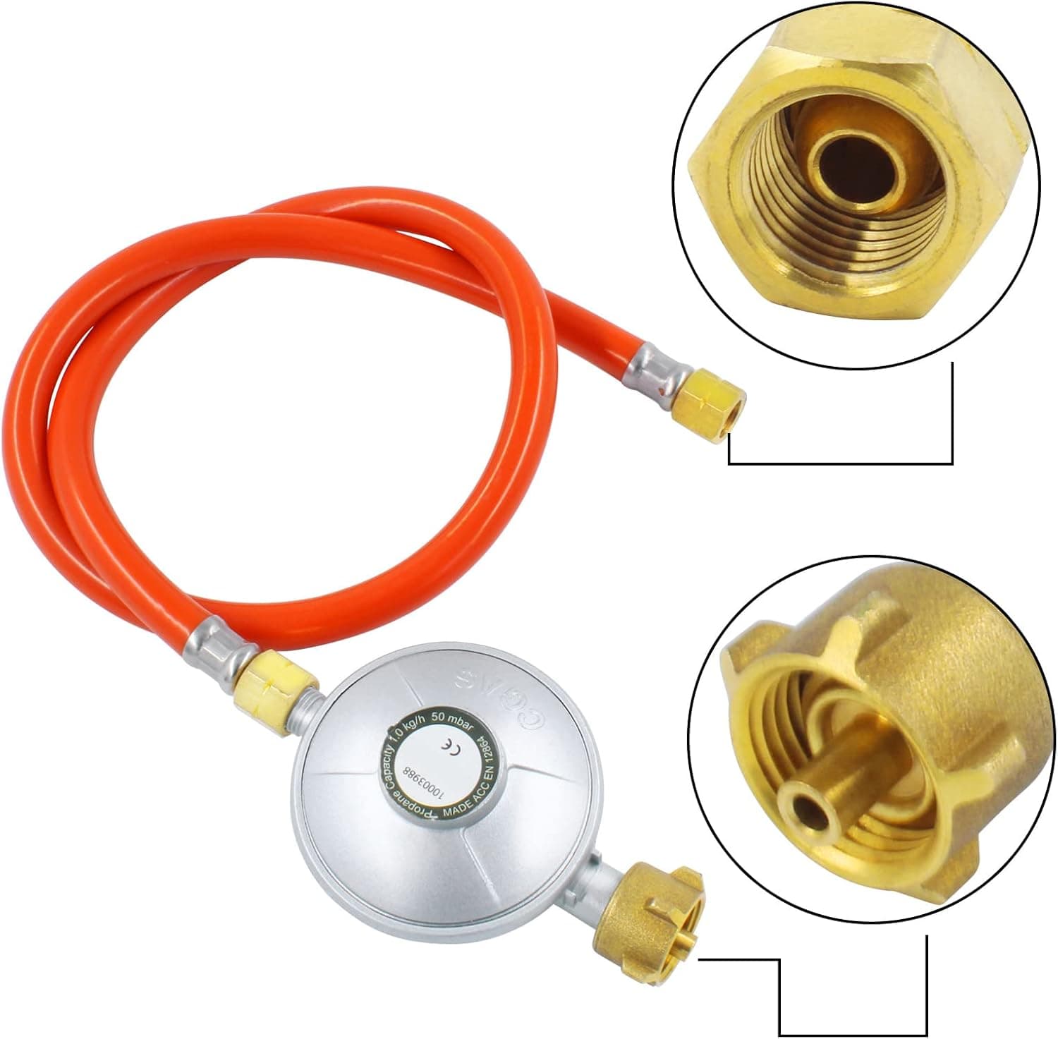 Gasregler Druckminderer 50mbar+Gasschlauch 150cm 1/4" Linkegewinde Betriebsdruck Gas Niederdruckregler Druckregler Zubehör/Ersatzteil für Gasgrils für Camping Picknicks Grillpartys