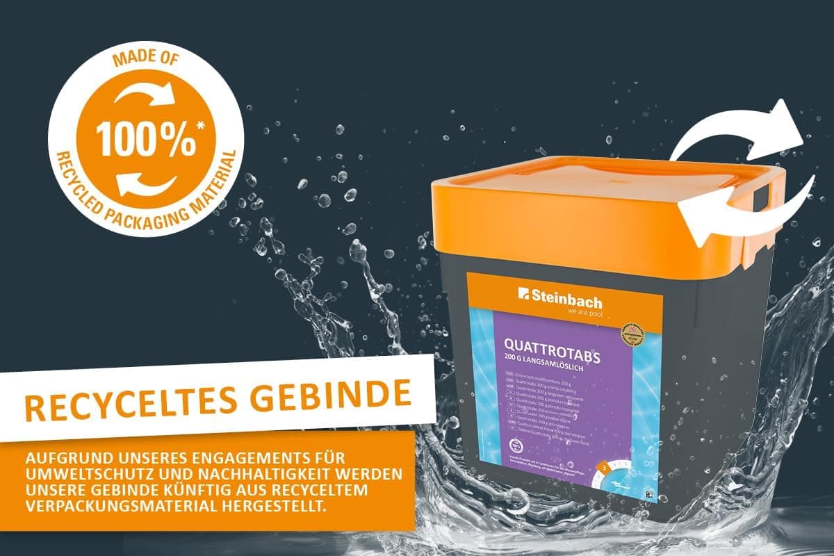 Steinbach Poolpflege Quattrotabs 200 g langsamlöslich - 0752605TV00-5 kg - 4-in-1 Chlortabletten mit Flockungsmittel - pH-Stabilisator &amp; Algenverhütung - Multifunktionstabletten