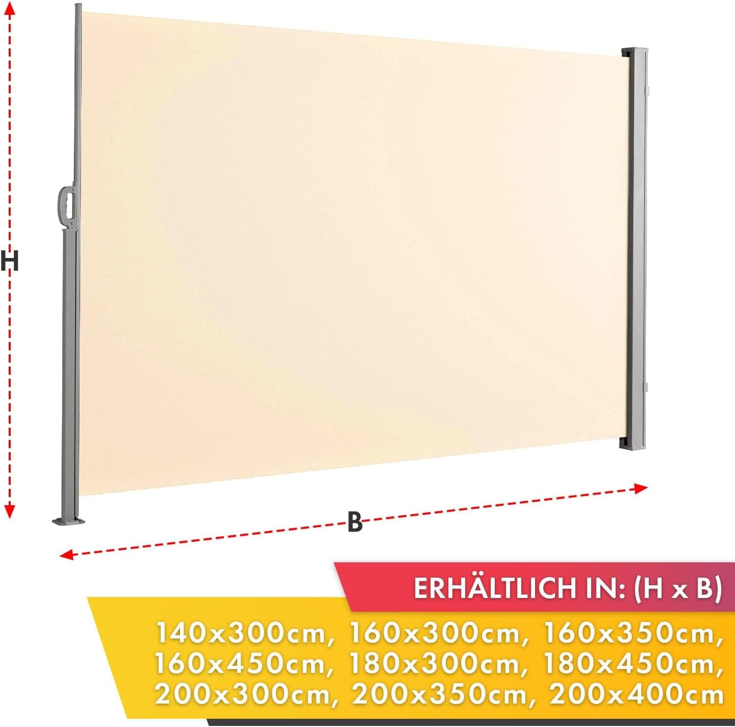 KARAT ALU Seitenmarkise - ausziehbare Markise in Beige - 200 x 300 cm - blickdichter Sichtschutz &amp; Windschutz für Garten Balkon &amp; Terrasse, Seitenrollo mit Wandhalterung