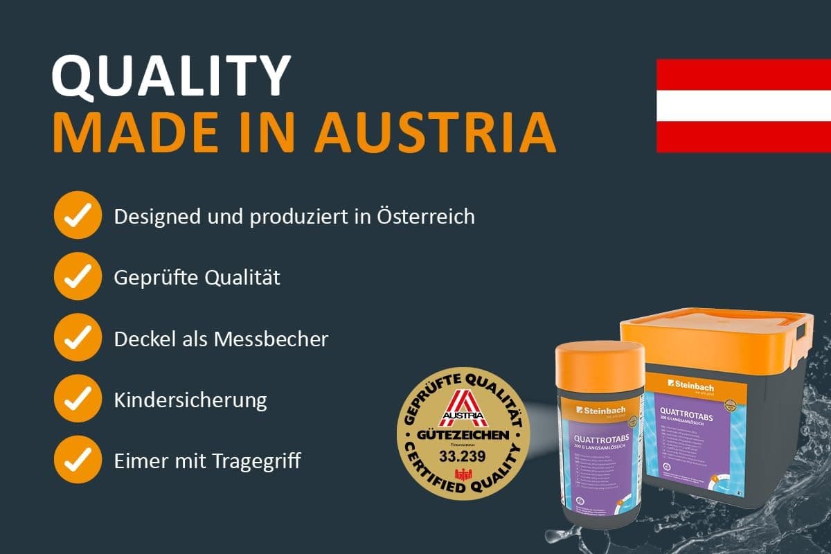 Steinbach Poolpflege Quattrotabs 200 g langsamlöslich - 0752605TV00-5 kg - 4-in-1 Chlortabletten mit Flockungsmittel - pH-Stabilisator &amp; Algenverhütung - Multifunktionstabletten