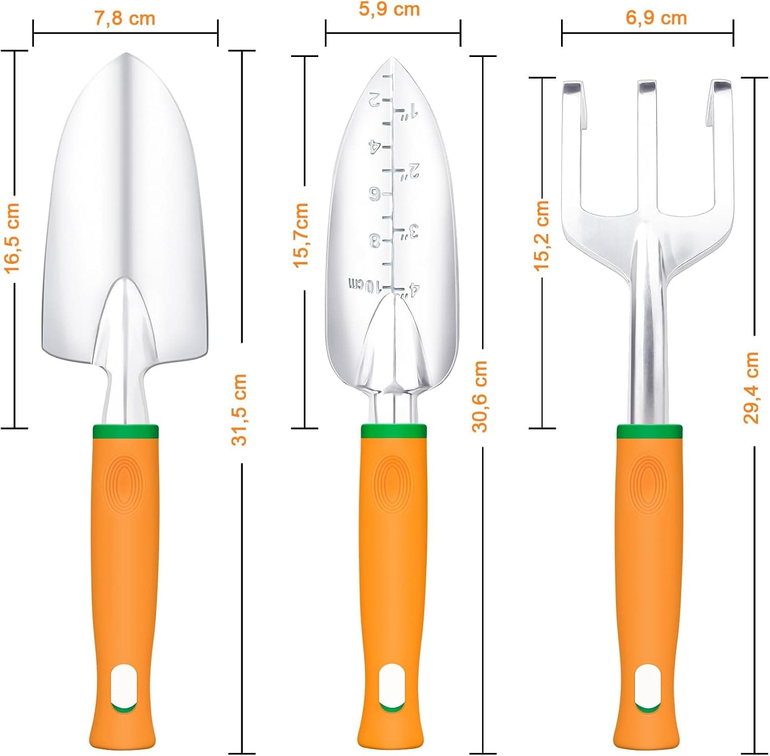 Gartenwerkzeug Set, 3-teiliges Gartengeräte Set – Ergonomische Handschaufel, robuste Handharke und Schaufeln, Gartenzubehör für Pflanzen, Blumen &amp; Gartenarbeit, ideales Gartenwerkzeug für Gärtner