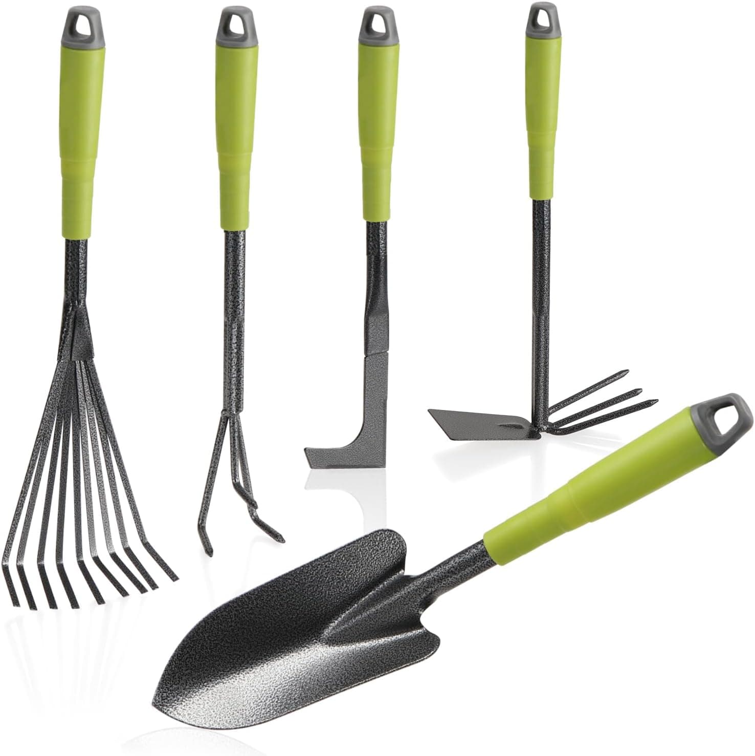 com-four® 5-teiliges Garten-Werkzeug-Set - Gartenset mit Doppelhacke, Kleingrubber, Fugenkratzer, Handrechen, Blumenkelle - Gartenwerkzeug für Pflanzen und Gartenarbeit