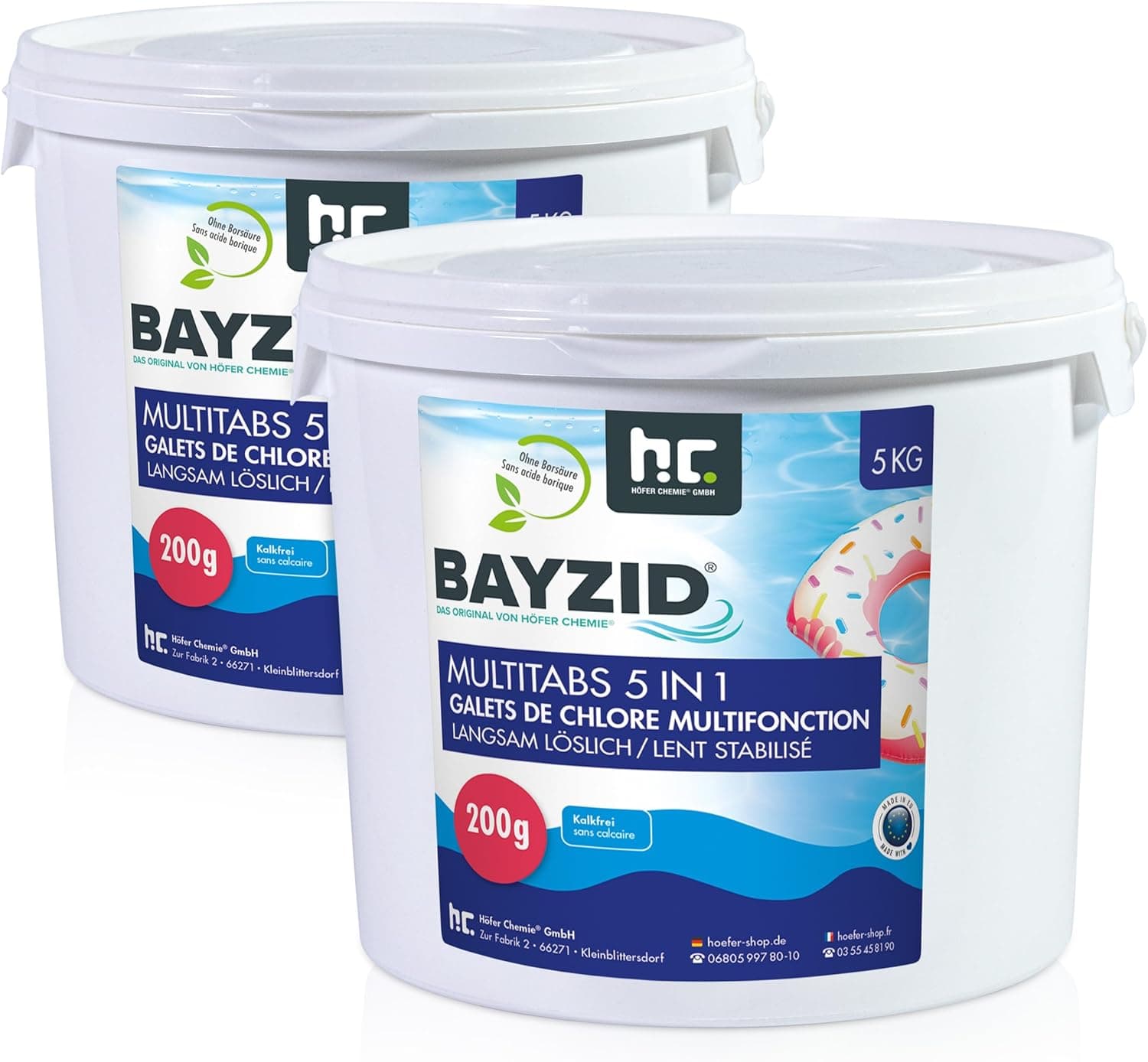 BAYZID Chlor Multitabs 5 in 1-200g Chlortabletten für Pool - 5kg - 5-Phasen Pflege &amp; Reinigung - Made in Europe - Für kristallklares Poolwasser