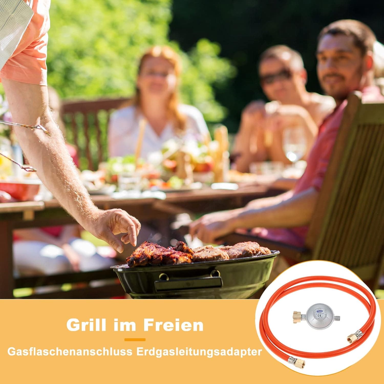 Gasregler Druckminderer 50mbar+Gasschlauch 150cm 1/4" Linkegewinde Betriebsdruck Gas Niederdruckregler Druckregler Zubehör/Ersatzteil für Gasgrils für Camping Picknicks Grillpartys