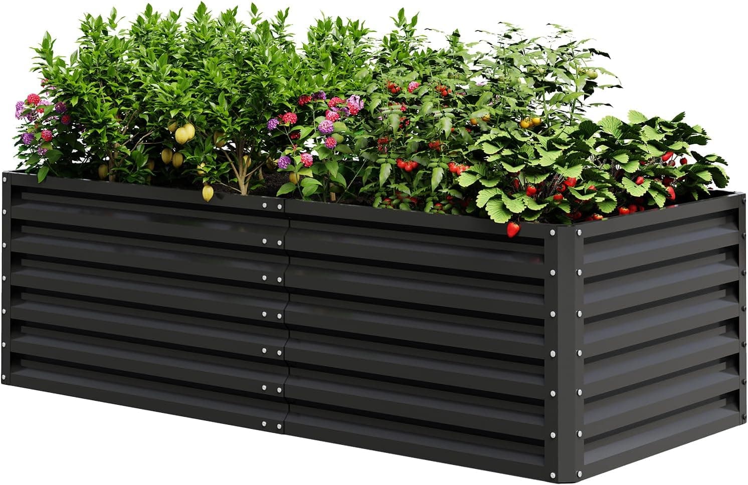 UDPATIO Hochbeet aus Metall,180x60x90 cm, Zink-Aluminium Freistehendes Hochbeete für Garten und Balkon, 970 L Pflanzkasten für Garten, zum Anbau von Gemüse, Blumen und Obst, Grauschwarz