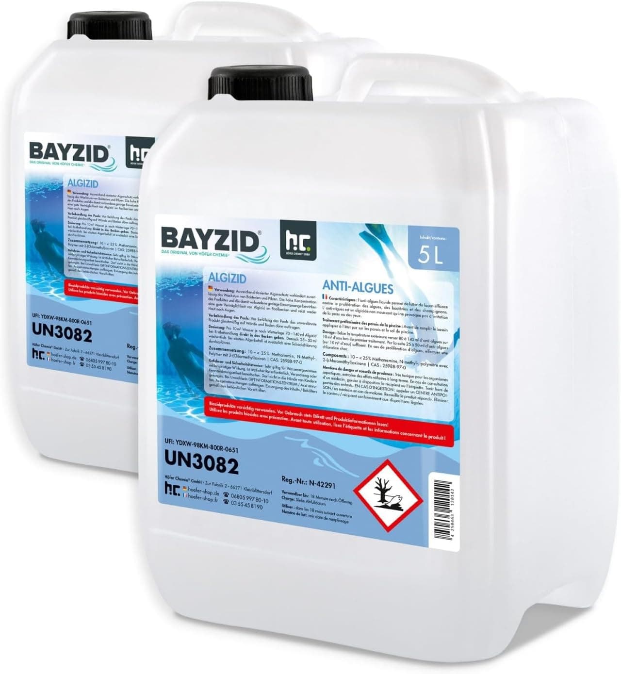 Höfer Chemie Algizid Algenverhütung 5L - Algenvernichter Pool - Präventiver Schutz vor Algen, Bakterien &amp; Pilzen - Für Sauberes Wasser
