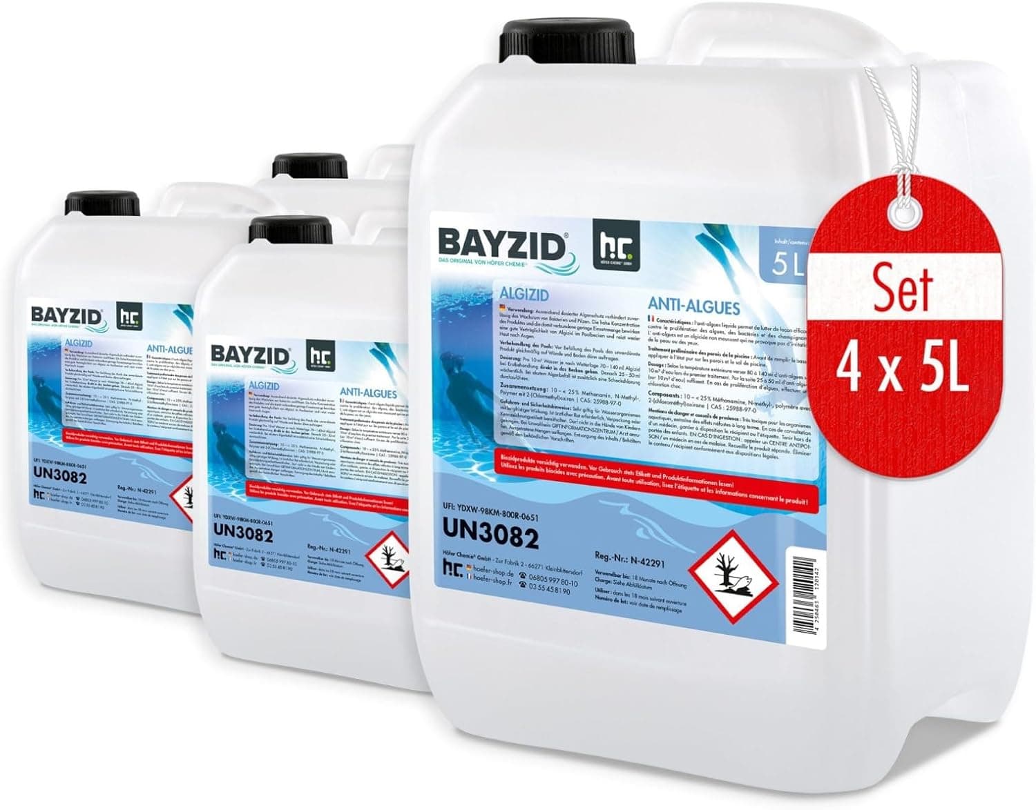 Höfer Chemie Algizid Algenverhütung 5L - Algenvernichter Pool - Präventiver Schutz vor Algen, Bakterien &amp; Pilzen - Für Sauberes Wasser