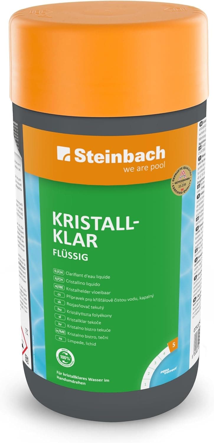 Steinbach Poolpflege Algezid flüssig - 0753505TV00-5 l - Schaumfrei &amp; hochkonzentriert - Verhindert Algenwachstum &amp; entfernt Trübstoffe - Für klares Wasser mit Langzeitwirkung