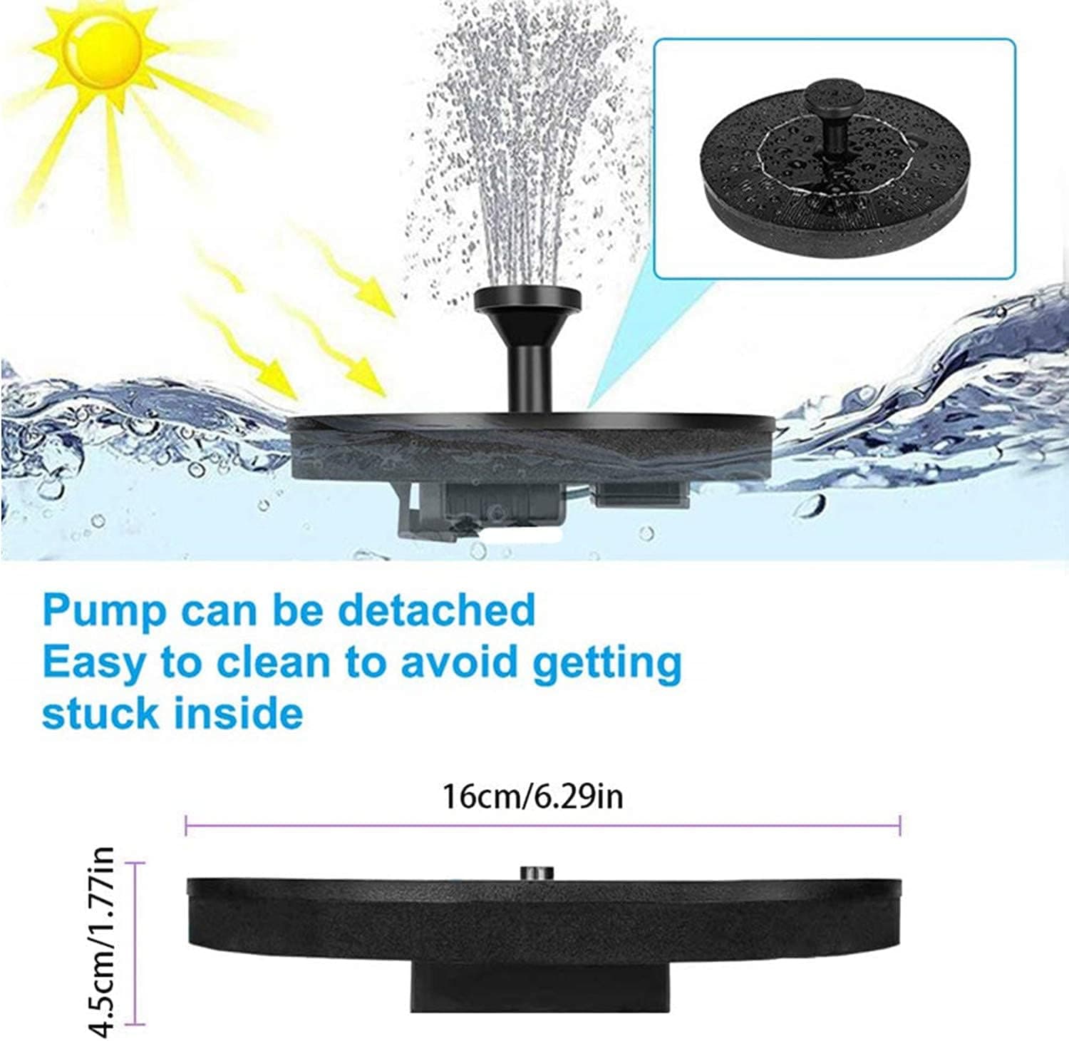 Jsdoin Solar Springbrunnen für Außen, Solarbrunnen für Draussen mit 6 Düsen, Freistehend, Tauchbrunnen für Den Außenbereich, Für Teich, Pool, Terrasse, Garten