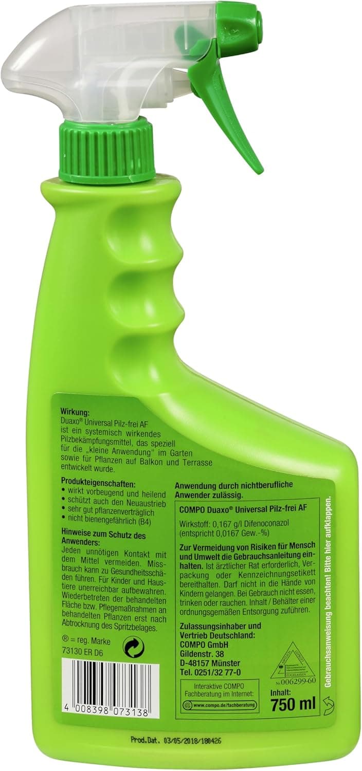 Compo Duaxo Universal Pilz-frei AF, Bekämpfung von Pilzkrankheiten an Zierpflanzen, Gemüse und Kräutern, Anwendungsfertig, 750 ml