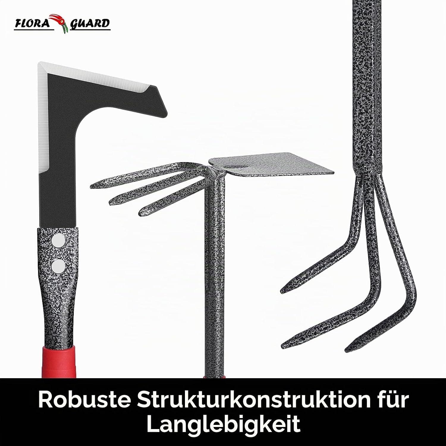 FLORA GUARD 6-teiliges Gartenwerkzeug Set, Gartengeräte Set mit Unkrautstecher, Kelle, Handrechen, Hacke &amp; Kultivator aus Kohlenstoffstahl, Garten Handwerkzeug Set für Pflanzenpflege und Bodenarbeit