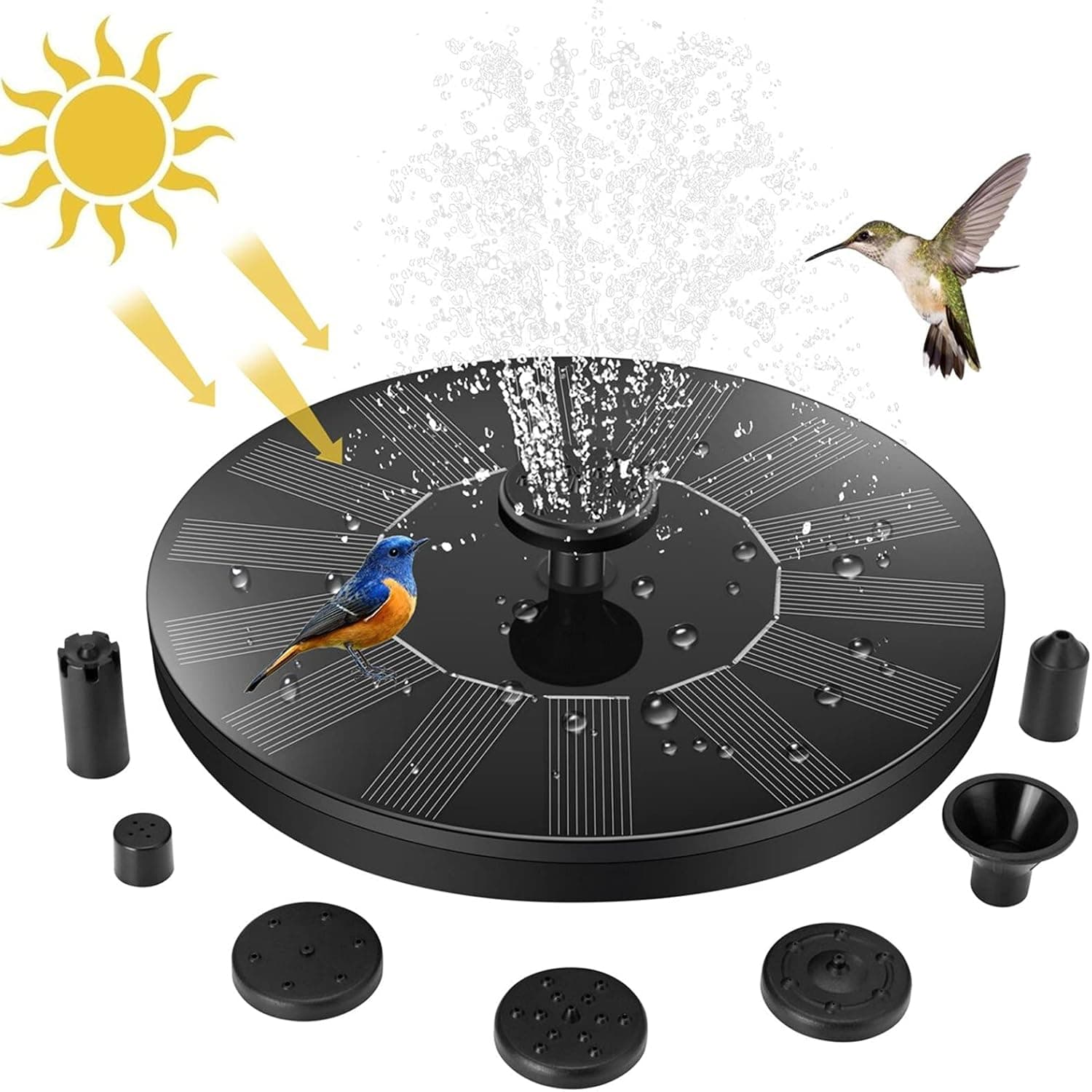 Jsdoin Solar Springbrunnen für Außen, Solarbrunnen für Draussen mit 6 Düsen, Freistehend, Tauchbrunnen für Den Außenbereich, Für Teich, Pool, Terrasse, Garten