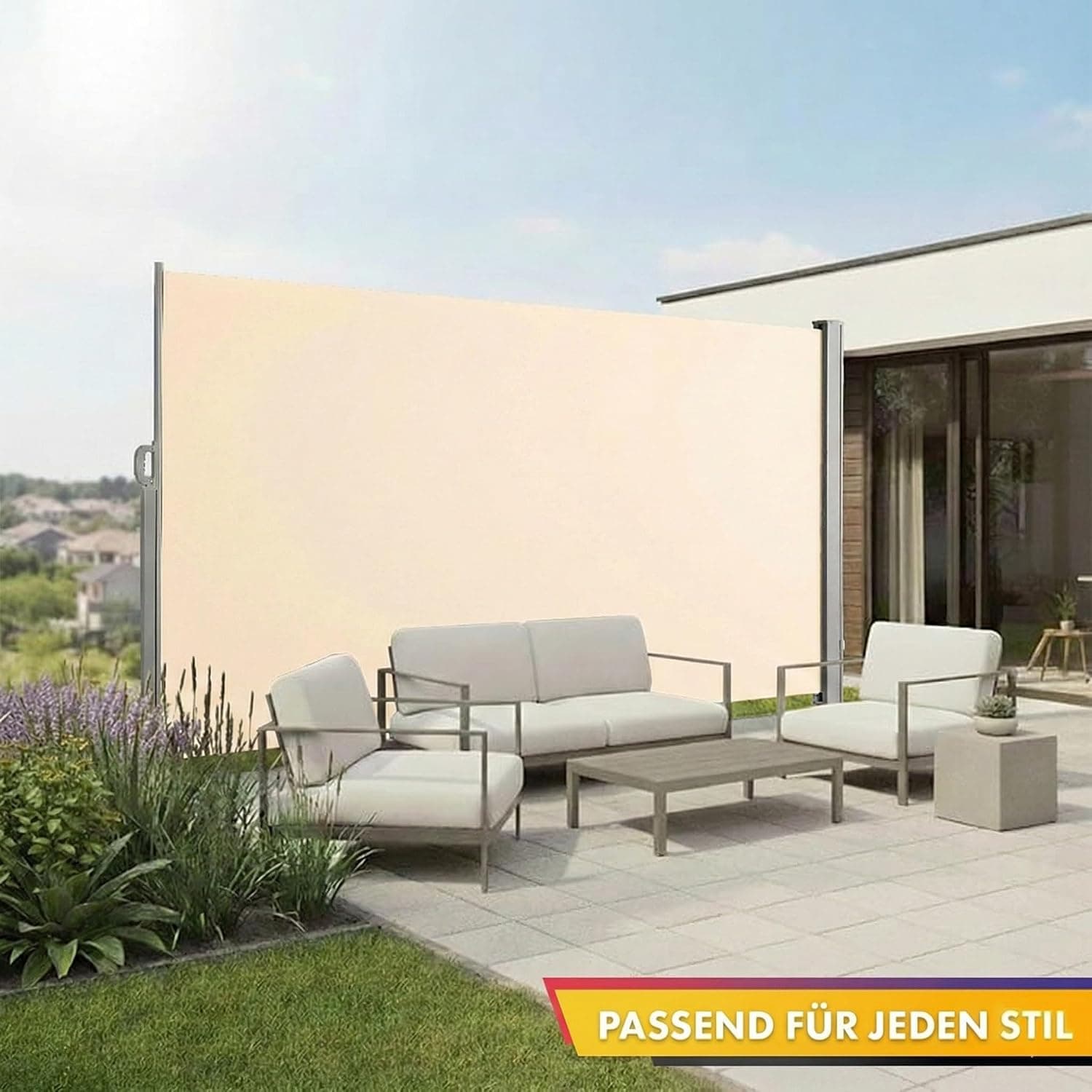 KARAT ALU Seitenmarkise - ausziehbare Markise in Beige - 200 x 300 cm - blickdichter Sichtschutz &amp; Windschutz für Garten Balkon &amp; Terrasse, Seitenrollo mit Wandhalterung