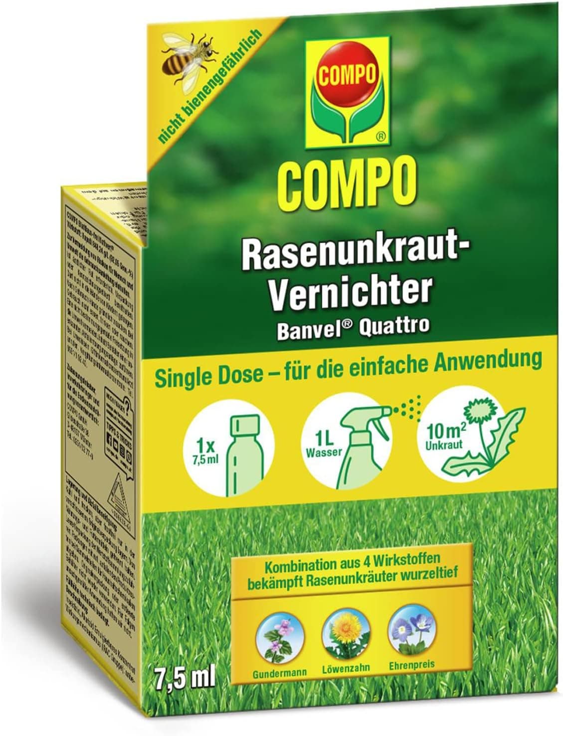 COMPO Rasenunkraut-Vernichter Banvel Quattro, Bekämpfung von schwerbekämpfbaren Unkräutern im Rasen, Konzentrat, 400 ml (400 m²)