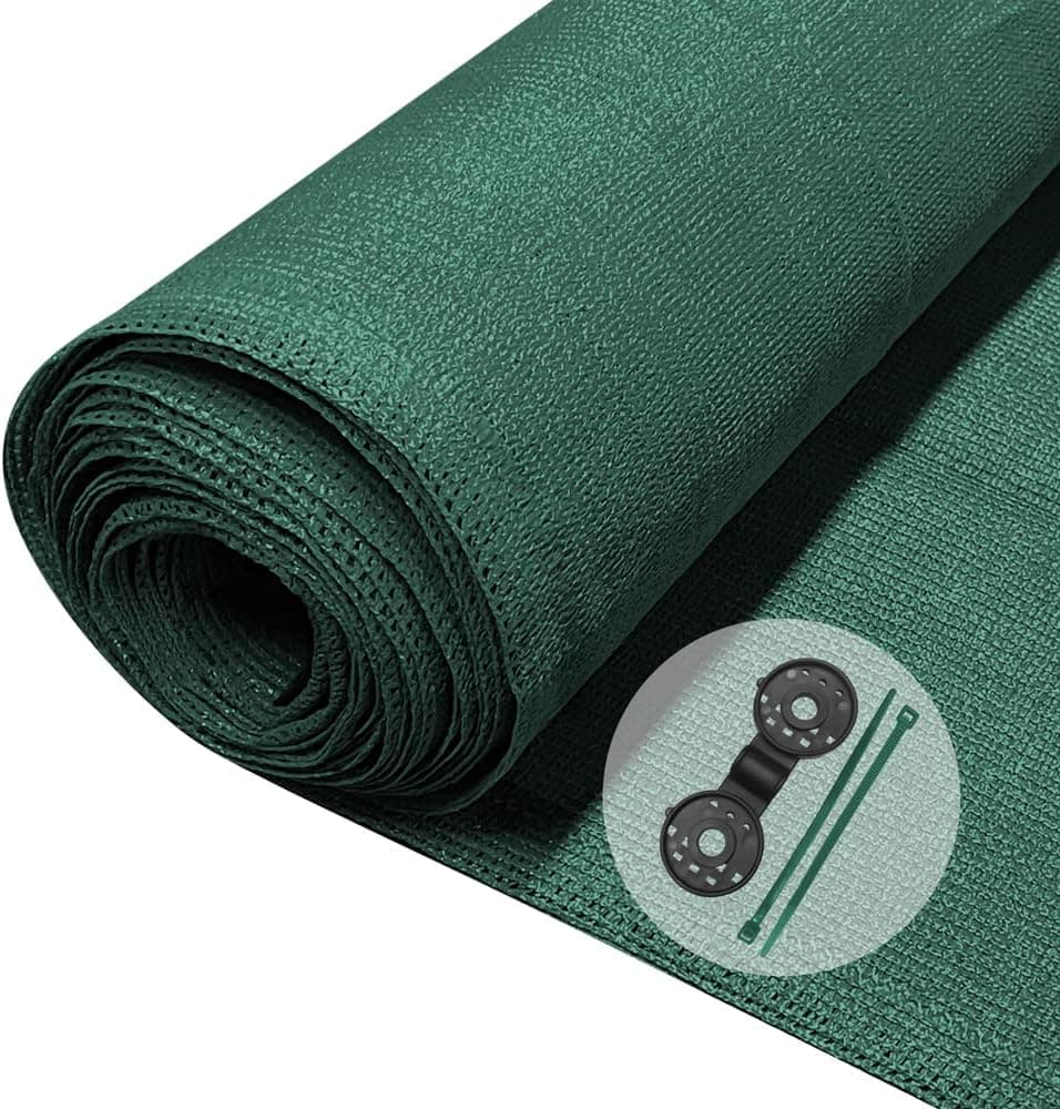 VOUNOT® Zaunblende 1.8×10m, Sichtschutz Zaun 150 g/m² HDPE Schattiernetz, Windschutz UV-resistent Reißfest, 85% Beschattungsgrad, mit Löcher und Kabelbinder, Grün