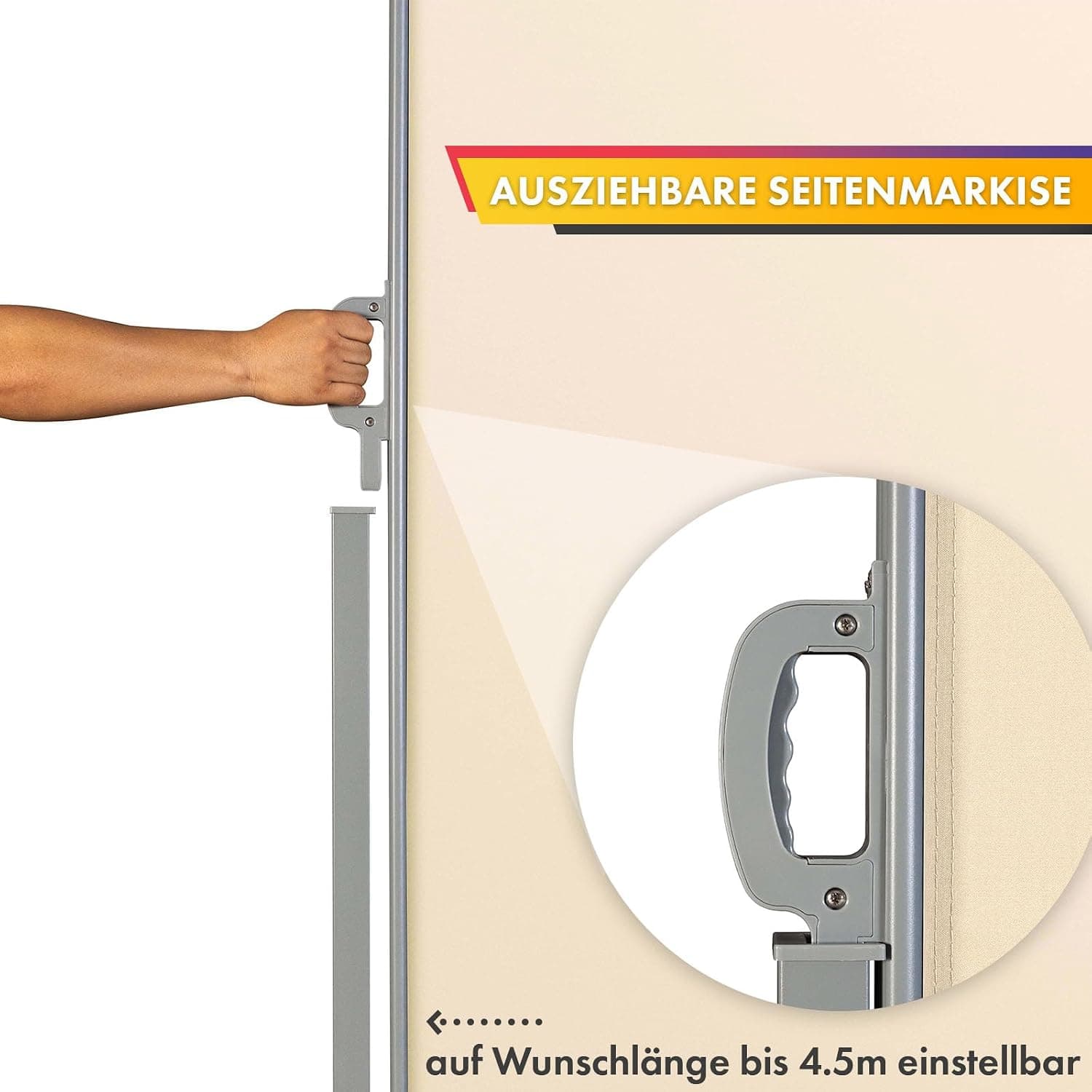 KARAT ALU Seitenmarkise - ausziehbare Markise in Beige - 200 x 300 cm - blickdichter Sichtschutz &amp; Windschutz für Garten Balkon &amp; Terrasse, Seitenrollo mit Wandhalterung