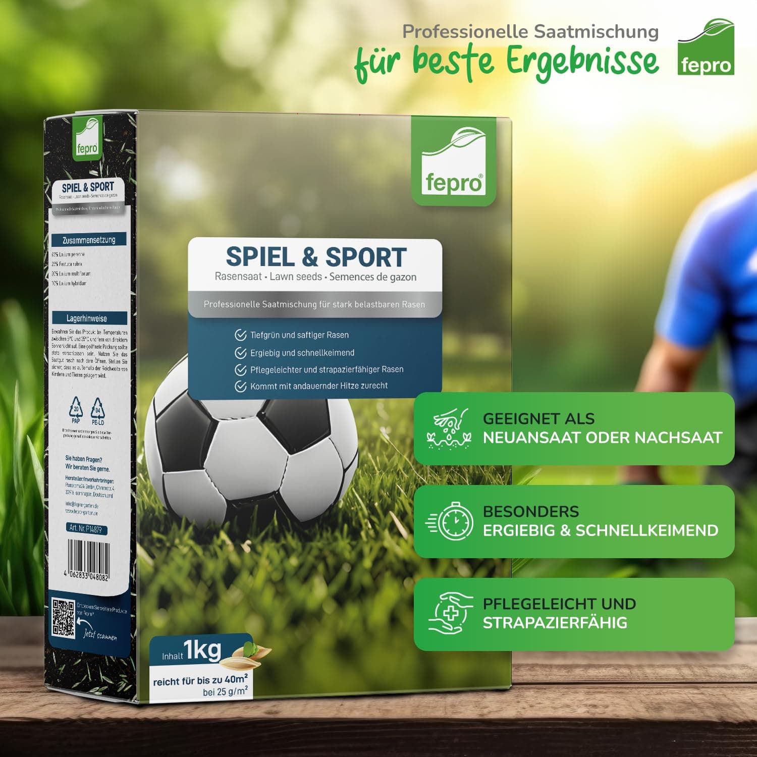 5kg Rasensamen Sport und Spiel schnellkeimend 200m², robust, tiefgrün, ideal für Neuansaat und Nachsaat, Rasensaat Grassamen Frühjahr