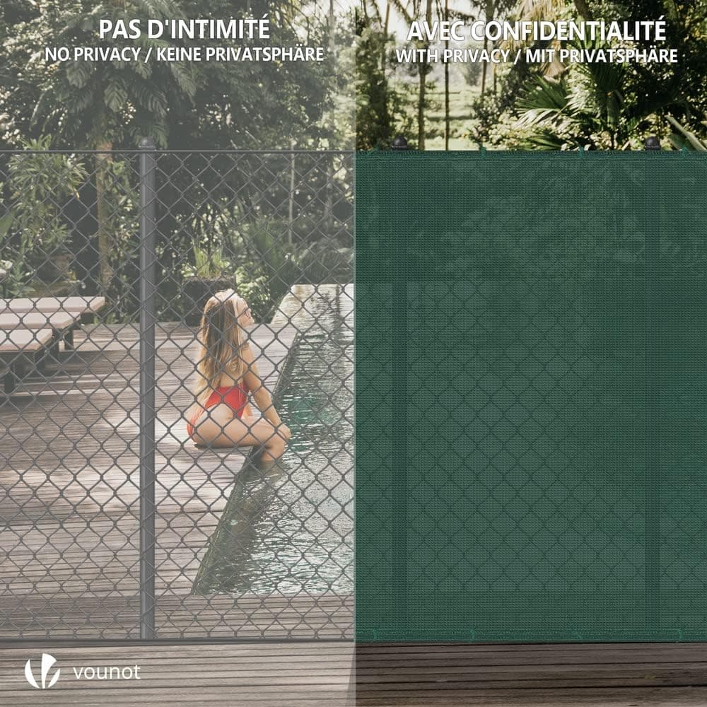 VOUNOT® Zaunblende 1.8×10m, Sichtschutz Zaun 150 g/m² HDPE Schattiernetz, Windschutz UV-resistent Reißfest, 85% Beschattungsgrad, mit Löcher und Kabelbinder, Grün