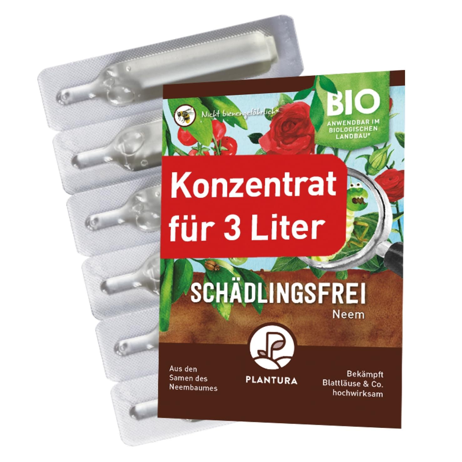 Plantura Bio-Schädlingsfrei Neem, effektive Schädlingsbekämpfung mit Neem, gegen Blattläuse, Thripse &amp; Co. an Gemüse, Kräutern &amp; Zierpflanzen, 75 ml Konzentrat für bis zu 25 L (300 m²)