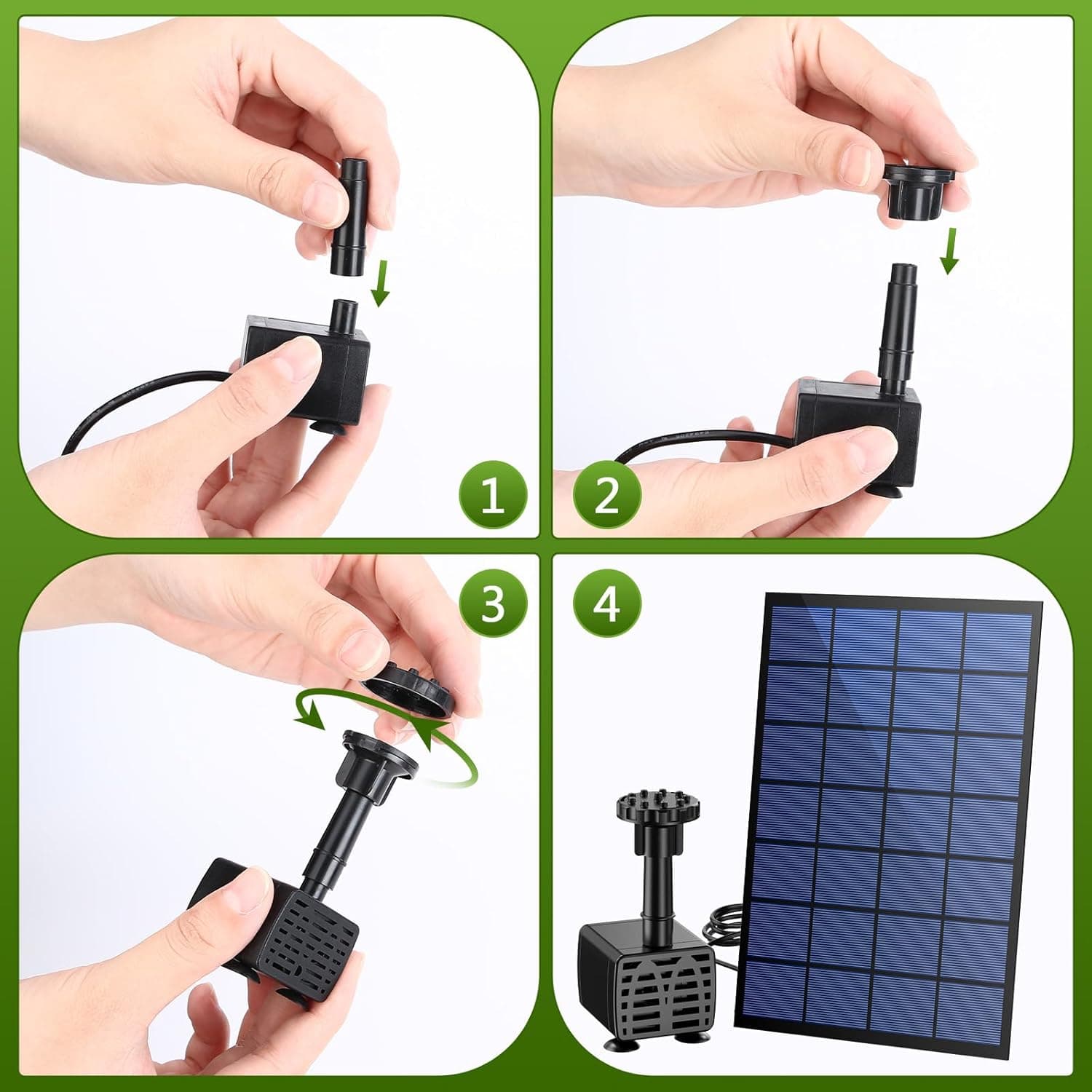 AISITIN Solar Springbrunnen für Außen, 2,5W DIY Solar Teichpumpe mit 1,2M Wasserleitung Solarbrunnen mit 6 Fontänenstile Solar schwimmender Fontäne Pumpe für Gartenteich, Vogel-Bad, Fisch-Behälter