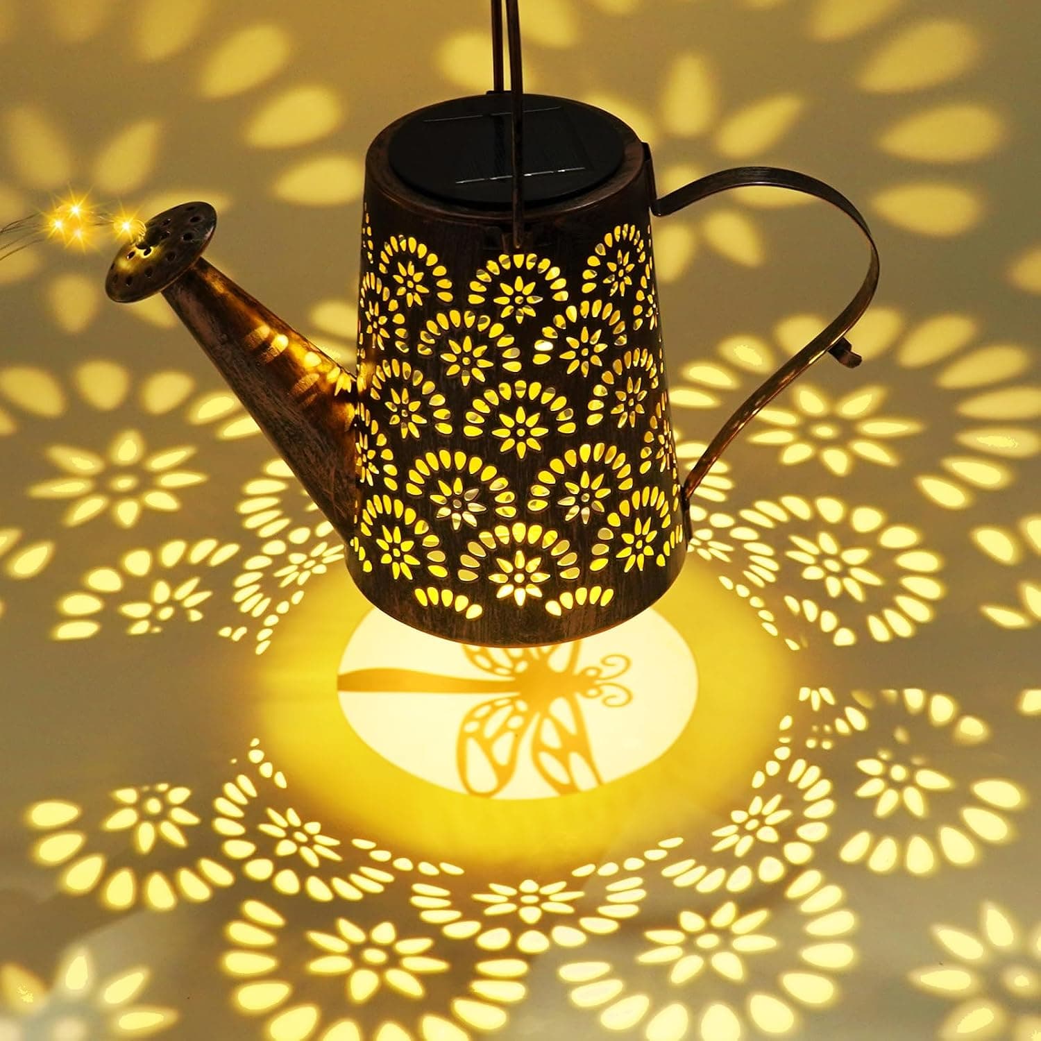 OUILA Solar Gießkanne Lichterkette, Solarlaterne für außen mit Schäferhaken, Solarlampen IP65 Wasserdicht, LED Lichterketten für Außen, Gartendeko, Hofweg, Blumenbeet