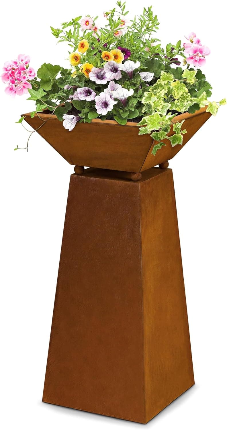 Rostikal Edelrost Säule Familie 72 cm - Pflanzsäule mit Schale und Spruch - Gartendeko Rost, Blumensäule Outdoor Vintage, Rostsäule für Garten, Balkon und Terrasse