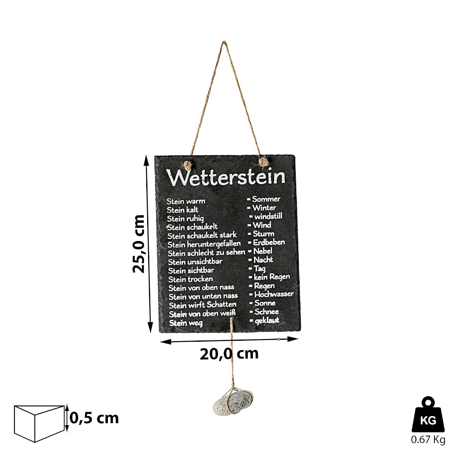 Cepewa Wetterstation, Stein auf Schiefertafel, Wettertafel, Schild, 20 x 25 cm