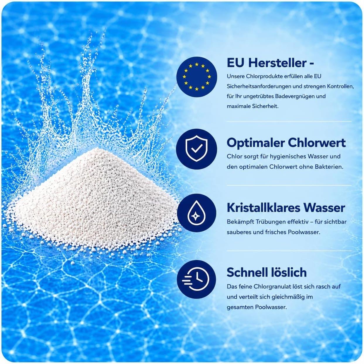 5 kg MEINPOOL24.DE Chlorgranulat schnelllöslich 56% AKTIVCHLOR POOLCHEMIE - Deutsche Markenqualität - Sichere und schnelle Desinfektion - für Pools, Aufstellpools, Whirlpools, Planschbecken