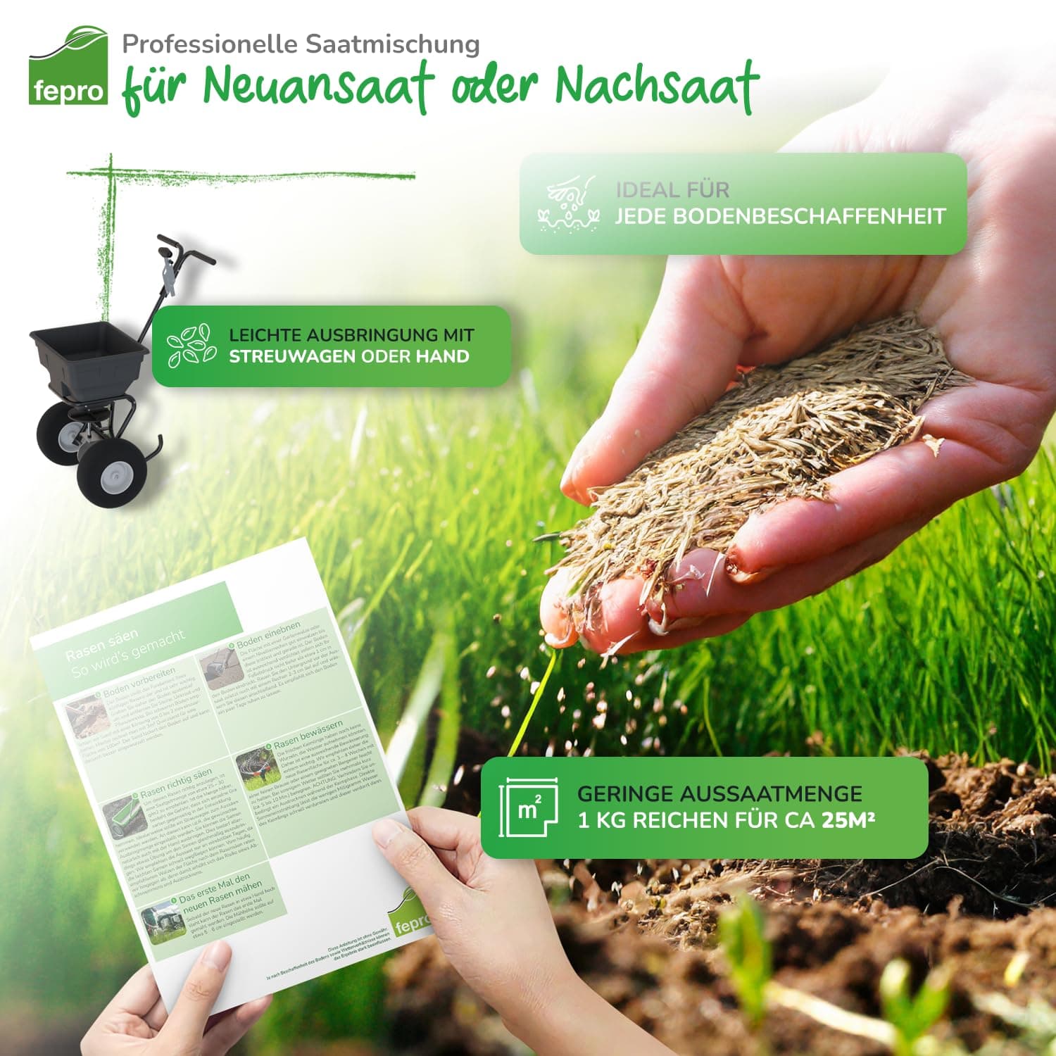 5kg Rasensamen Sport und Spiel schnellkeimend 200m², robust, tiefgrün, ideal für Neuansaat und Nachsaat, Rasensaat Grassamen Frühjahr