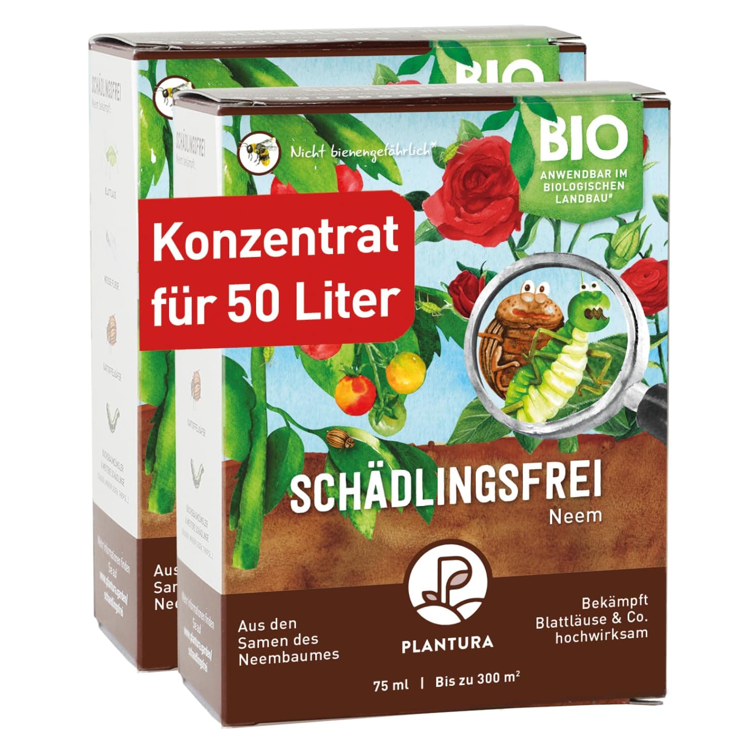 Plantura Bio-Schädlingsfrei Neem, effektive Schädlingsbekämpfung mit Neem, gegen Blattläuse, Thripse &amp; Co. an Gemüse, Kräutern &amp; Zierpflanzen, 75 ml Konzentrat für bis zu 25 L (300 m²)