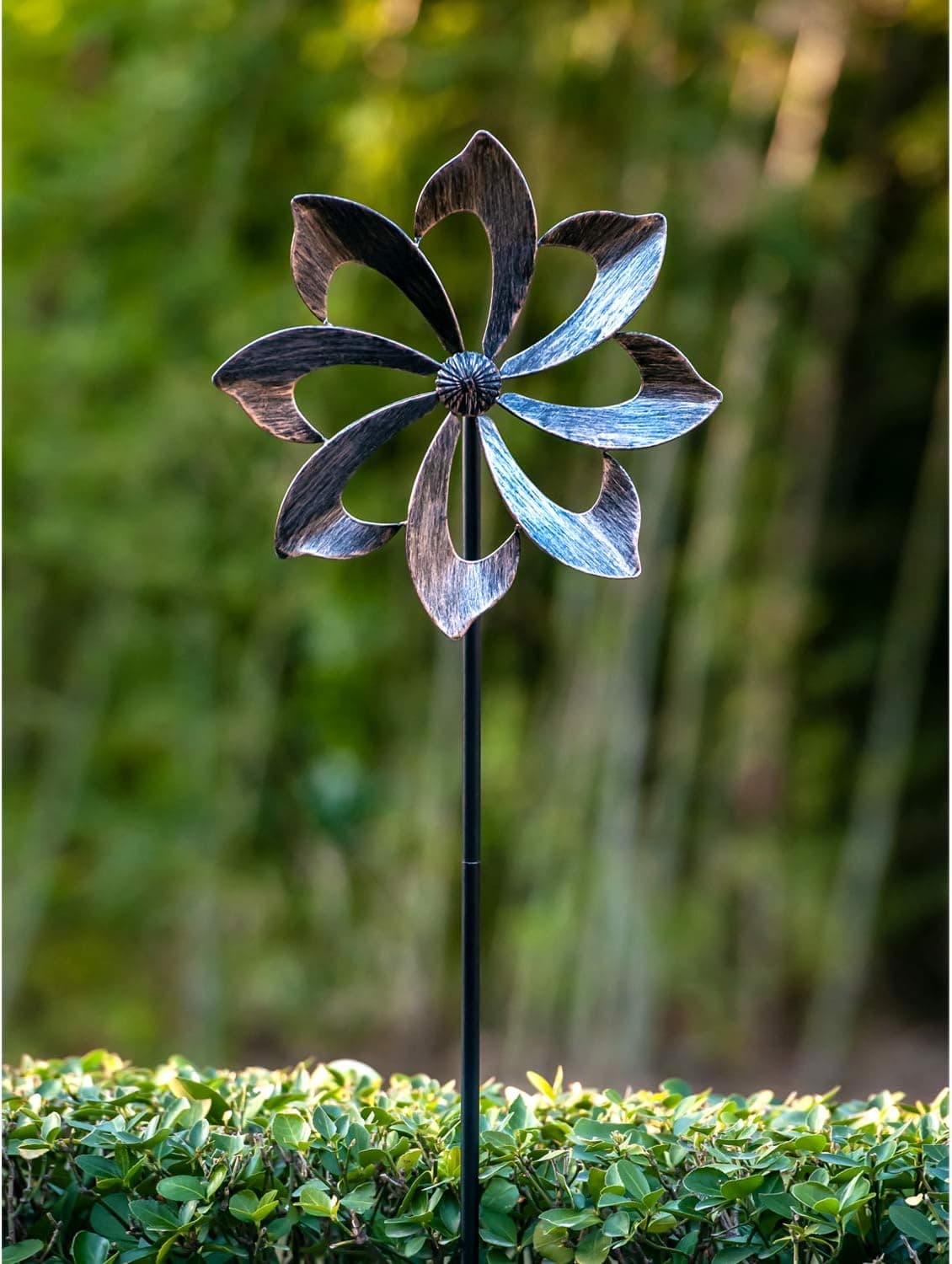 Windrad für draußen - Windspiel aus Metall - Einzelblatt Windrad, Gartendeko für draußen, leicht drehend- ideal für Terrasse und Garten, wetterfestes Gartendeko, standfest - Dahlie 155 cm Kupfer