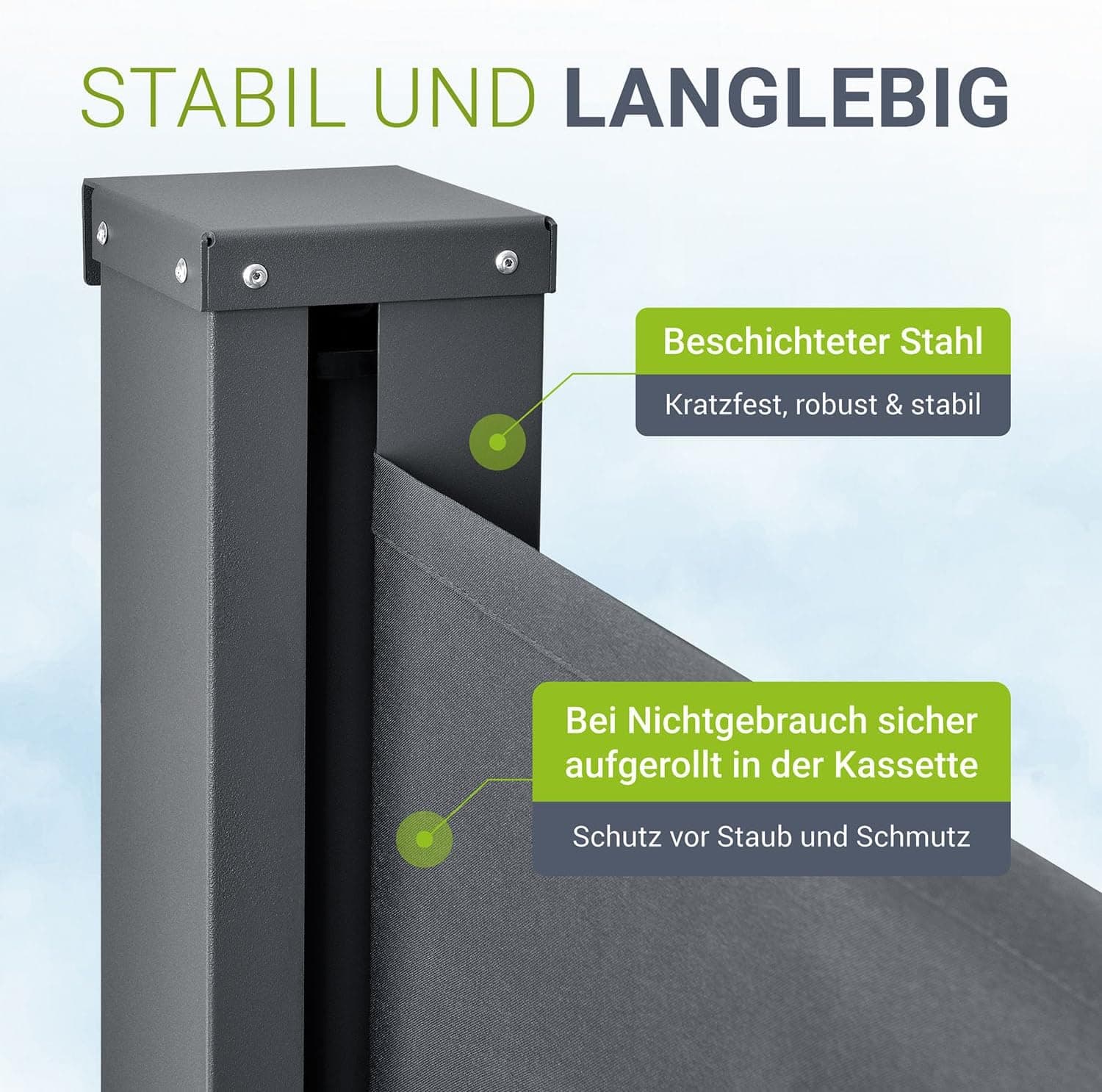 Juskys® Seitenmarkise Dubai 180 x 300 cm ausziehbar Blickdicht, Sichtschutz für Balkon &amp; Terrasse, Seitenrollo mit Wandhalterung - grau