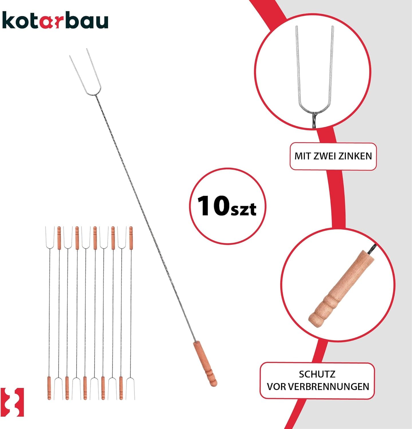 KOTARBAU® 10er Set Grillspieße - Lagerfeuer Spieße lang - Grillgabel - Camping Grill – 120 cm – Würstchenstecker – Feuergabel – Grillgabeln