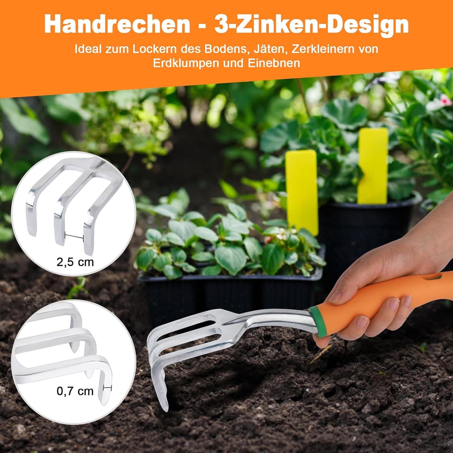 Gartenwerkzeug Set, 3-teiliges Gartengeräte Set – Ergonomische Handschaufel, robuste Handharke und Schaufeln, Gartenzubehör für Pflanzen, Blumen &amp; Gartenarbeit, ideales Gartenwerkzeug für Gärtner