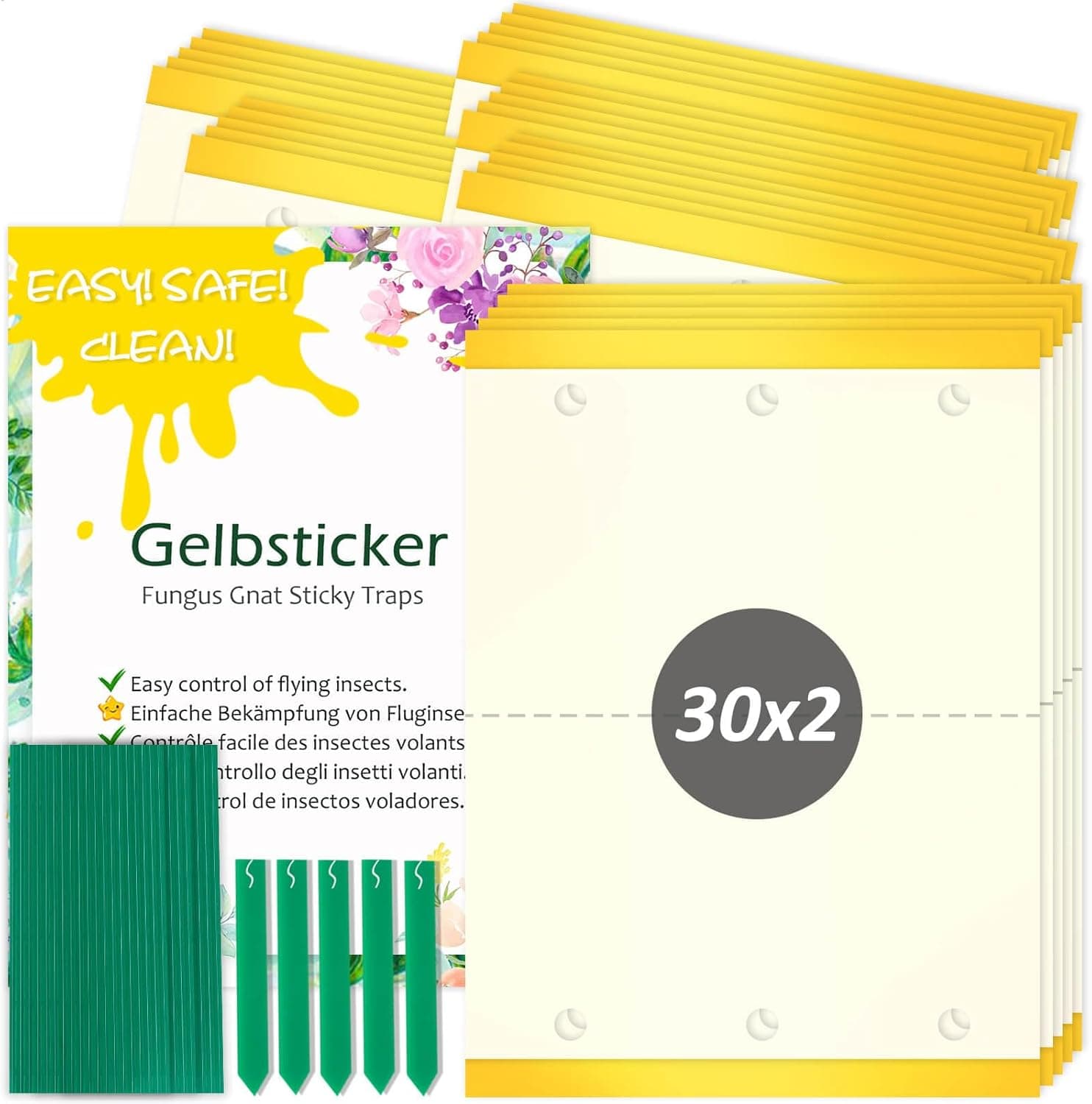 Blooven Gelbsticker Trauermücken Bekämpfen 30 Stück, Gelbtafeln für die Zimmerpflanzen Schädlingsbekämpfung (30 Stück)
