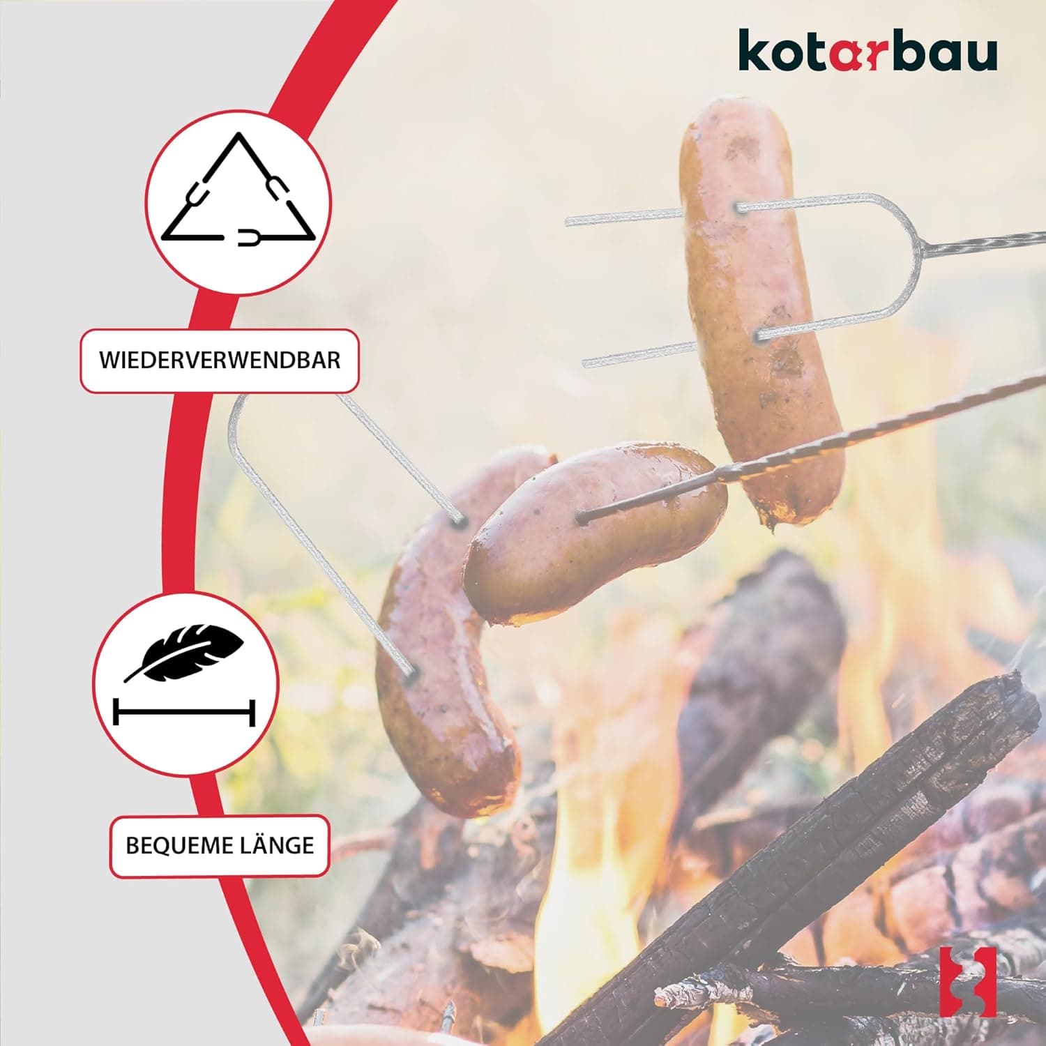 KOTARBAU® 10er Set Grillspieße - Lagerfeuer Spieße lang - Grillgabel - Camping Grill – 120 cm – Würstchenstecker – Feuergabel – Grillgabeln
