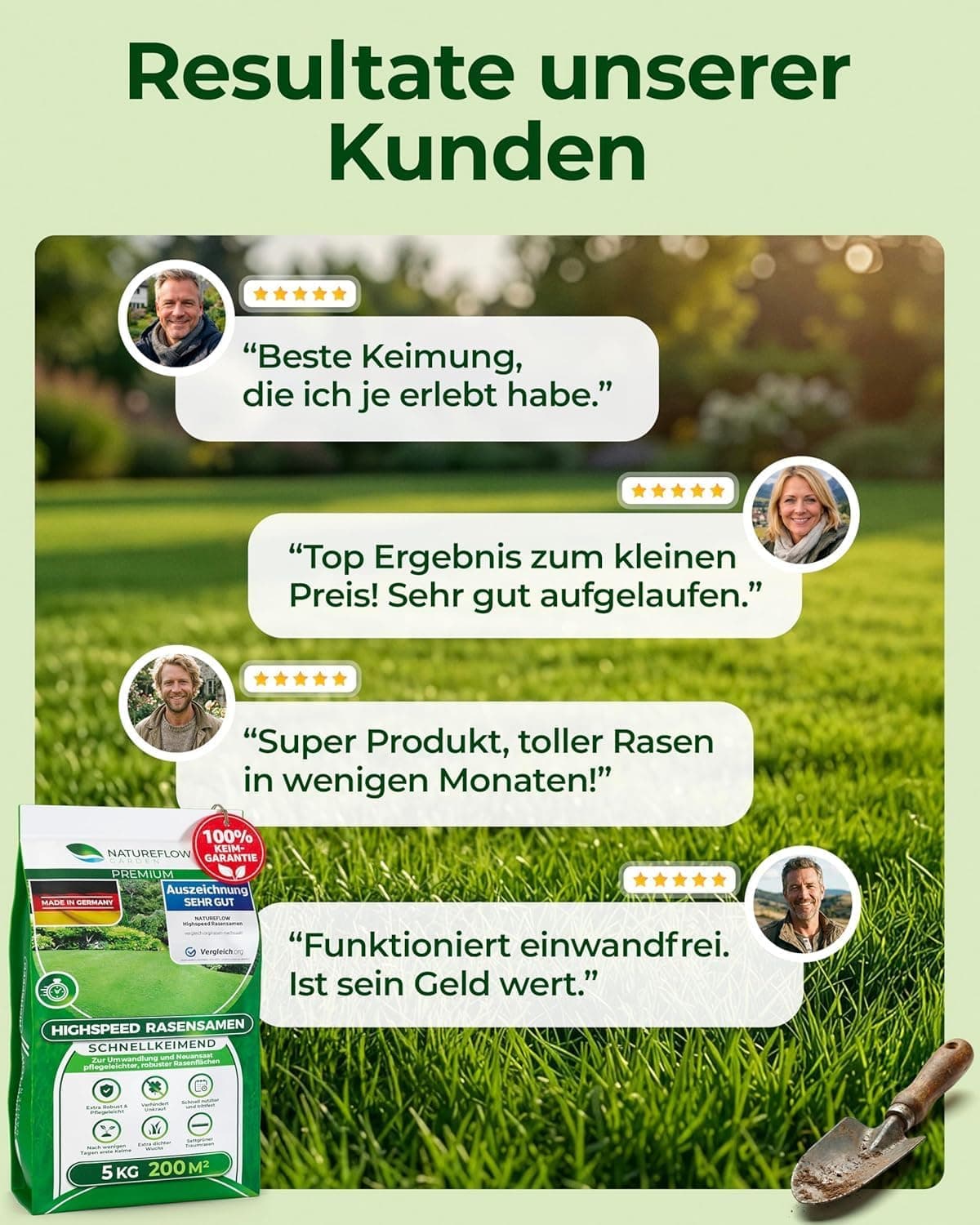 Rasensamen schnellkeimend Frühjahr &amp; Sommer 5kg – TEST SEHR GUT – Grassamen schnellkeimend Rasen Nachsaat Made in Germany – Rasensaat 200qm - Rasensamen Frühjahr &amp; Sommer Samen von Natureflow