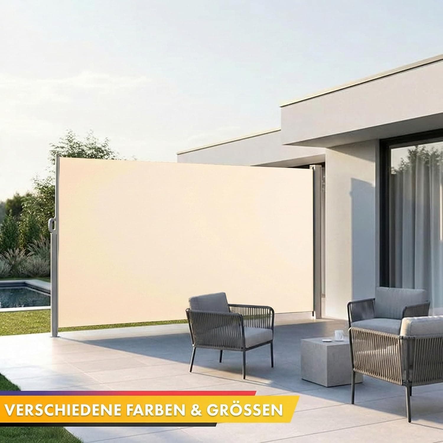 KARAT ALU Seitenmarkise - ausziehbare Markise in Beige - 200 x 300 cm - blickdichter Sichtschutz &amp; Windschutz für Garten Balkon &amp; Terrasse, Seitenrollo mit Wandhalterung