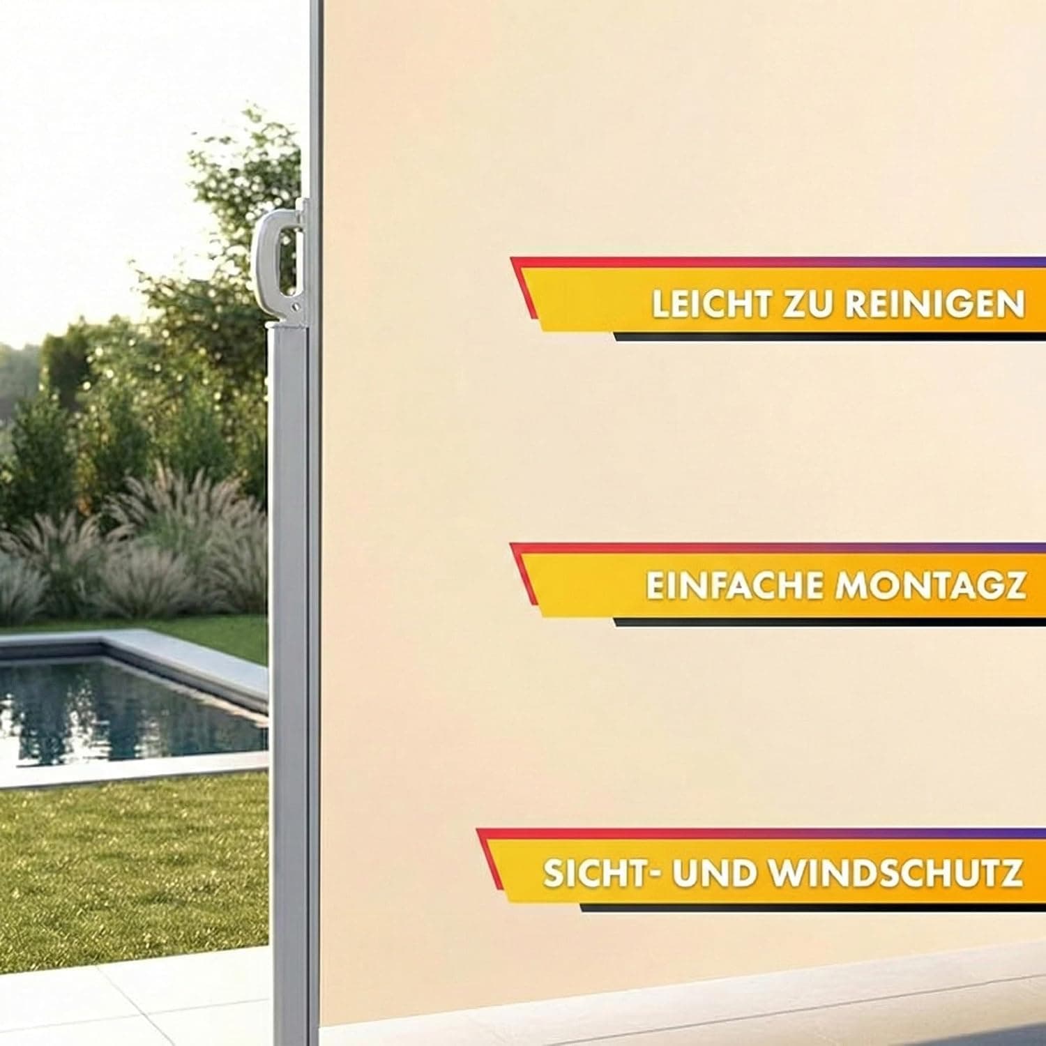 KARAT ALU Seitenmarkise - ausziehbare Markise in Beige - 200 x 300 cm - blickdichter Sichtschutz &amp; Windschutz für Garten Balkon &amp; Terrasse, Seitenrollo mit Wandhalterung