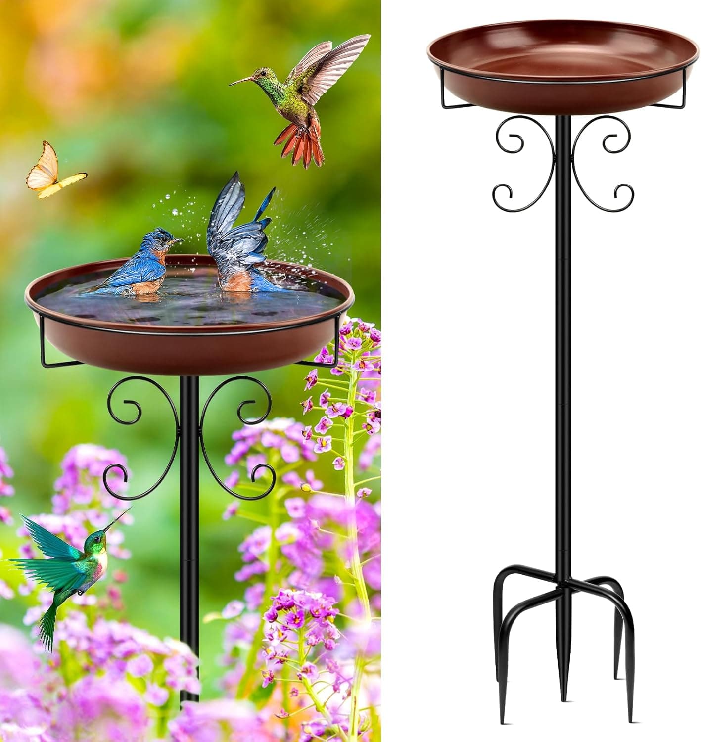Vogeltränke Stehend,Vogelbad für Draußen Garten,35In Metall Vogelbecken Schüssel Wassertränke für Vögel, Antike Vogeltränke Winterfest Futter Wasserschale (Antike Bronze)