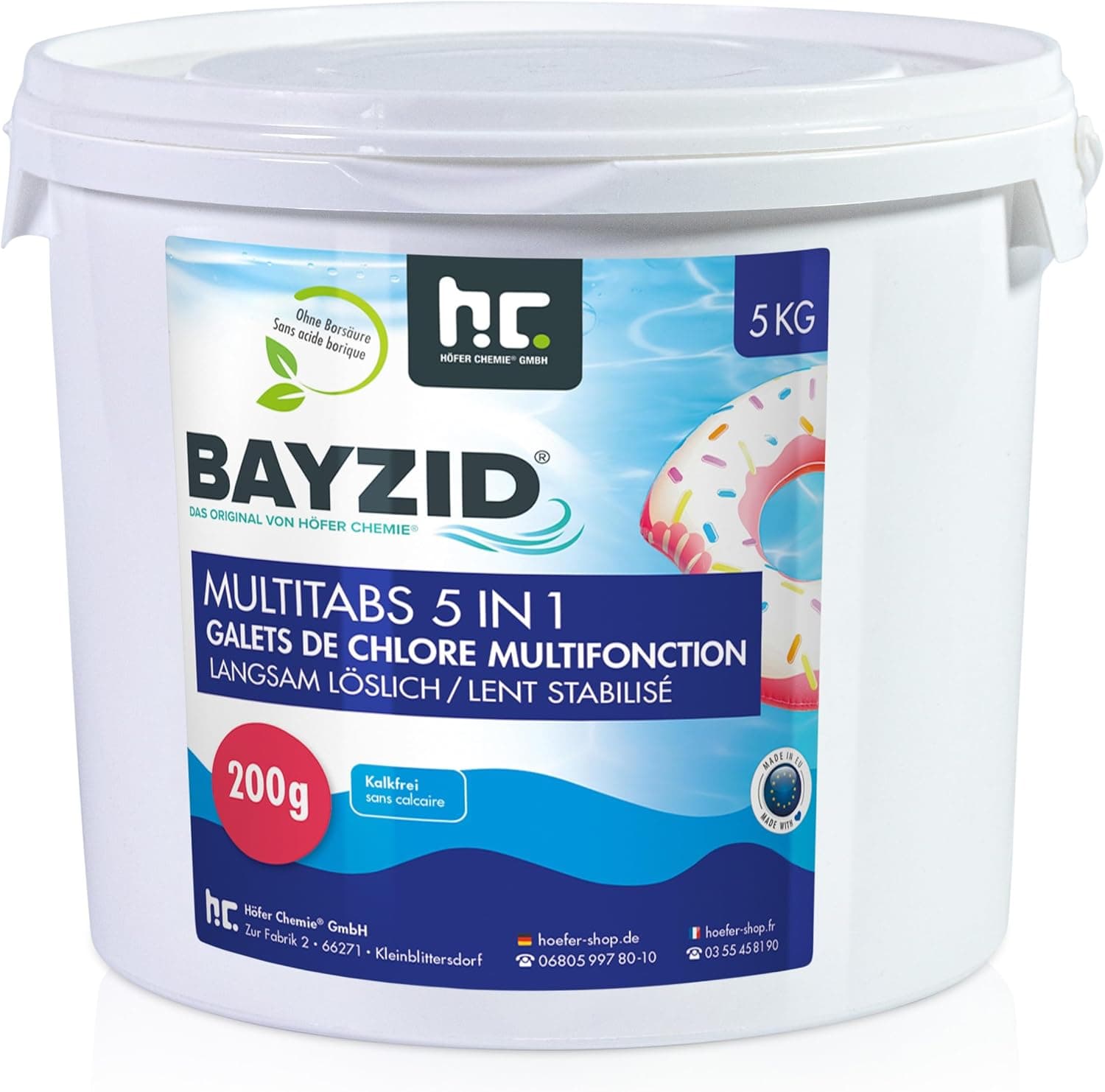 BAYZID Chlor Multitabs 5 in 1-200g Chlortabletten für Pool - 5kg - 5-Phasen Pflege &amp; Reinigung - Made in Europe - Für kristallklares Poolwasser