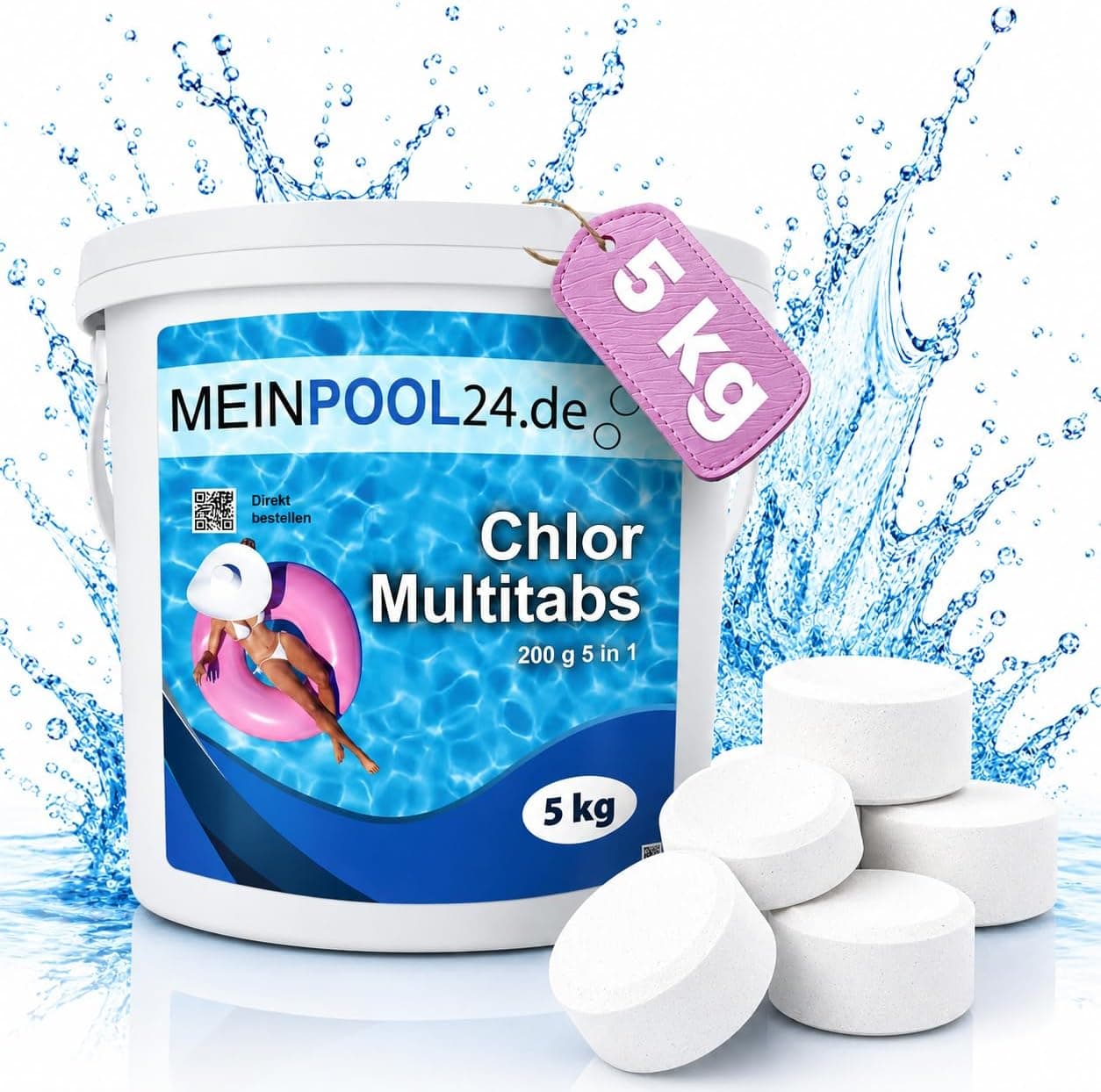 5 kg MEINPOOL24.DE Chlor Multitabs 5 in 1-200 g Tabs Multi Chlortabletten - 5 Phasenwirkung für sichere und saubere Poolpflege - hygienisches Poolwasser - Made in Europe - für kristallklares Wasser