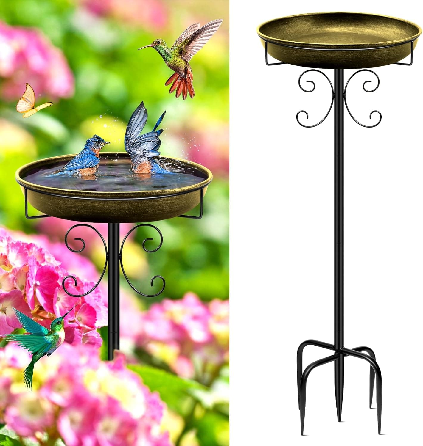 Vogeltränke Stehend,Vogelbad für Draußen Garten,35In Metall Vogelbecken Schüssel Wassertränke für Vögel, Antike Vogeltränke Winterfest Futter Wasserschale (Antike Bronze)