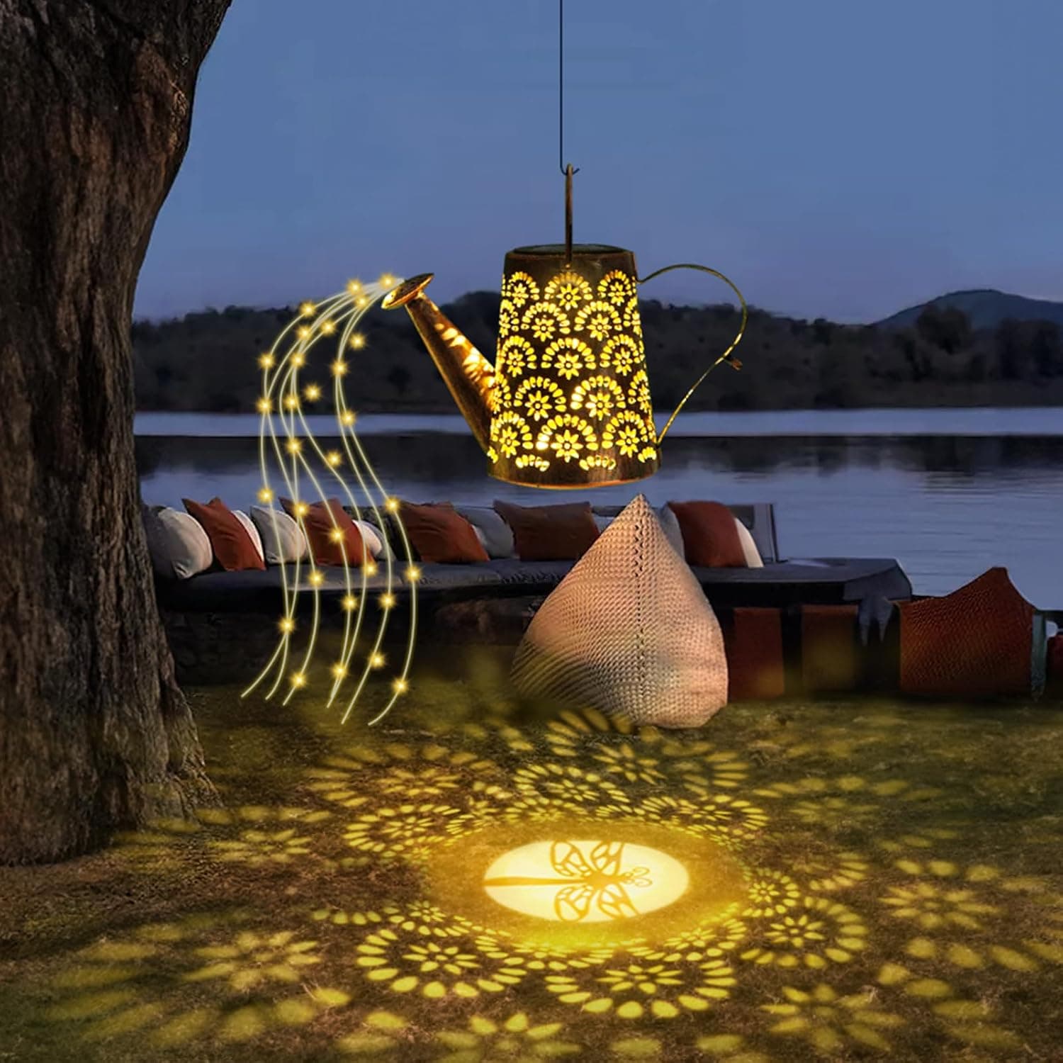 OUILA Solar Gießkanne Lichterkette, Solarlaterne für außen mit Schäferhaken, Solarlampen IP65 Wasserdicht, LED Lichterketten für Außen, Gartendeko, Hofweg, Blumenbeet