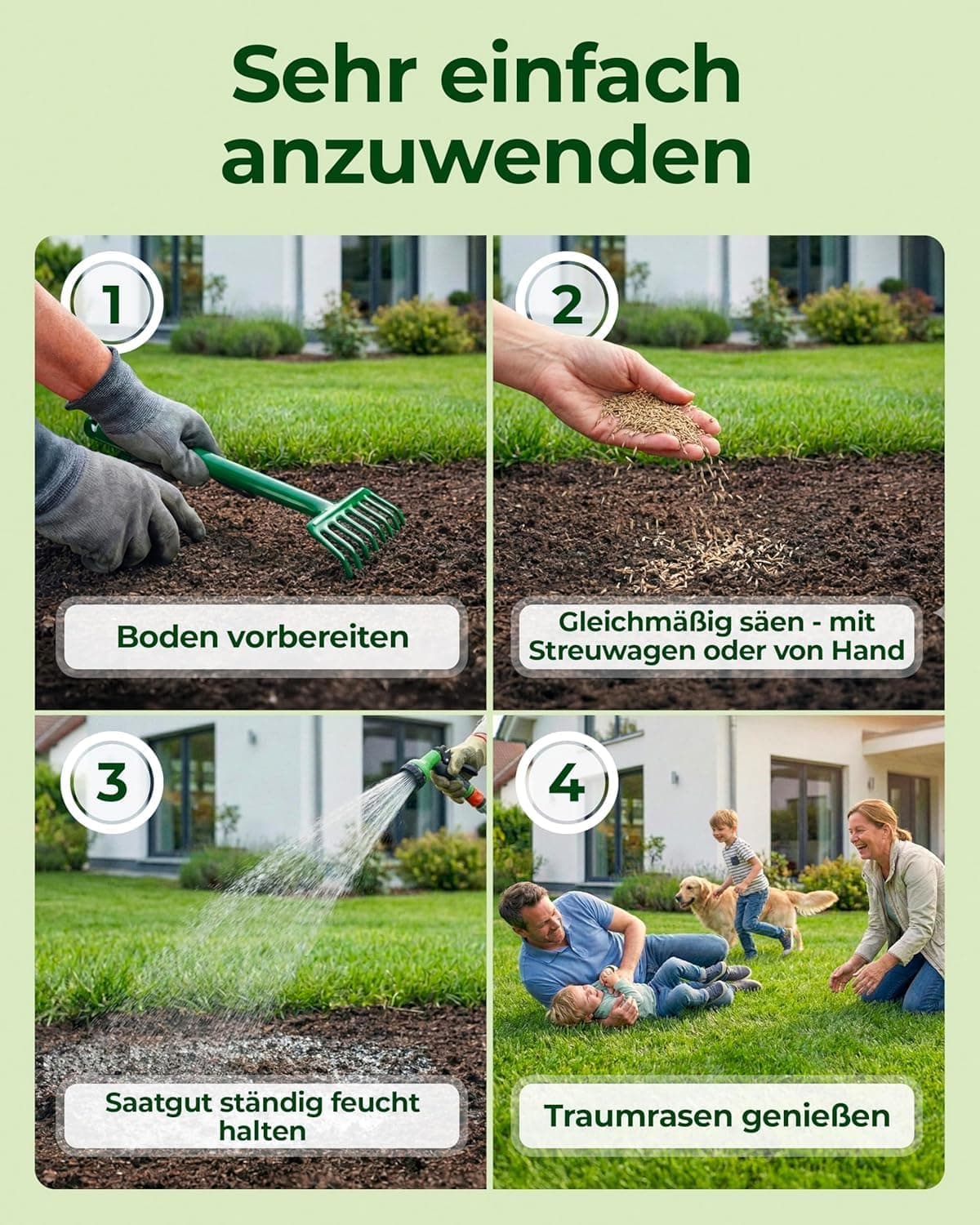 Rasensamen schnellkeimend Frühjahr &amp; Sommer 5kg – TEST SEHR GUT – Grassamen schnellkeimend Rasen Nachsaat Made in Germany – Rasensaat 200qm - Rasensamen Frühjahr &amp; Sommer Samen von Natureflow
