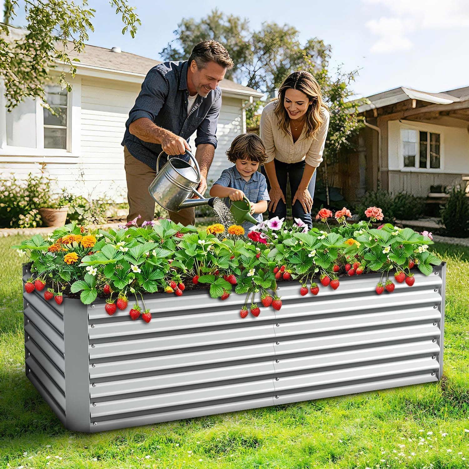 Ohuhu Hochbeet Metall Pflanzenbeet 180x90x60cm, Wetterfestes Stahlblech Hochbeete für Gemüse Erhöhte Extragroße, Gemüsebeet Pflanzkasten Frühbeet Gartenbeet Pflanzkübel Blumenkasten für Garten