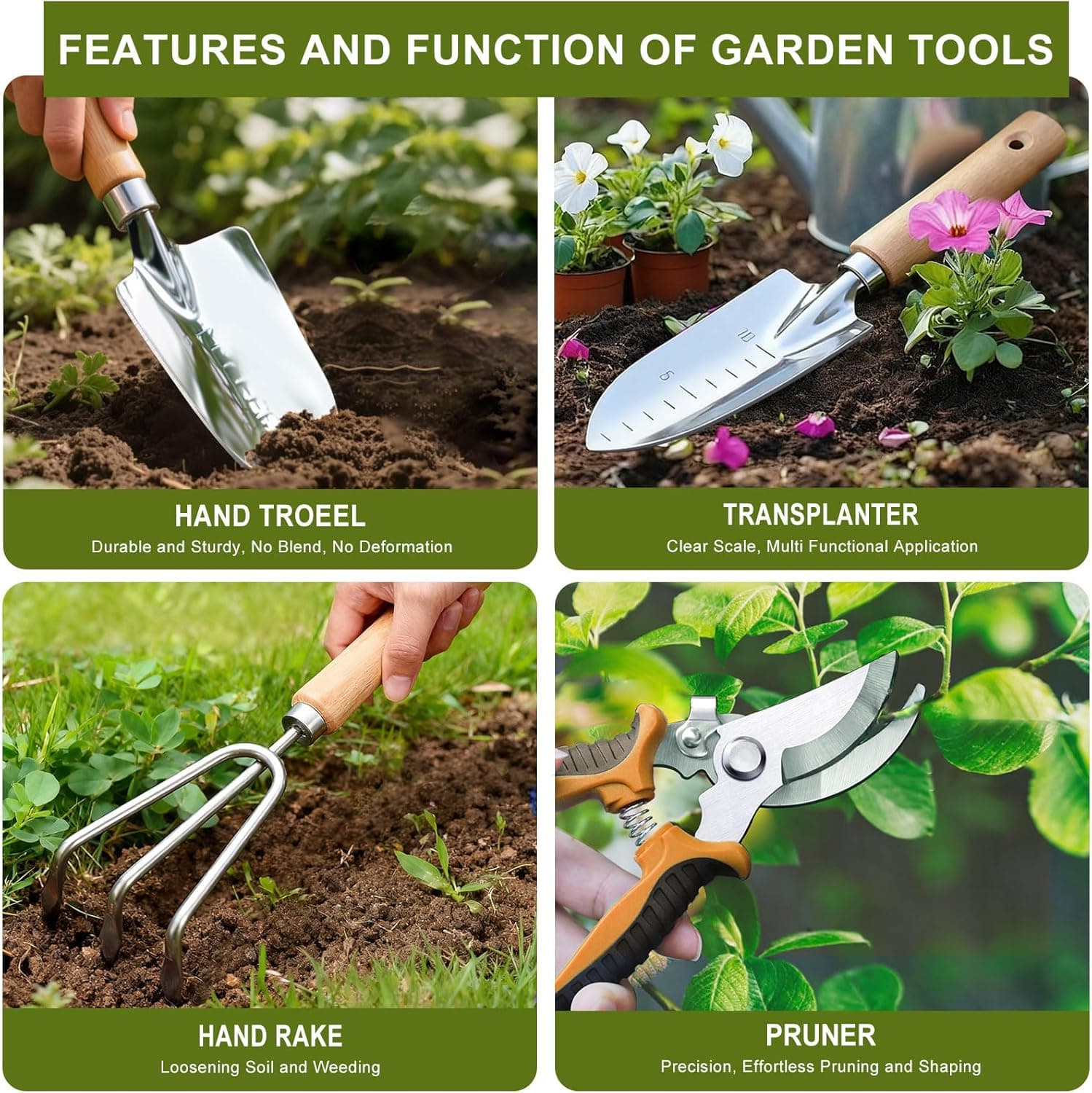 Kynup Gartenwerkzeug Set, 7-teiliges Gartenset aus Edelstahl mit Gartengeräte Tragetasche, Robustes Rostfrei Garten Werkzeug Set, Ideale Garten Geschenk für Frauen, Männer Und Gartenliebhaber
