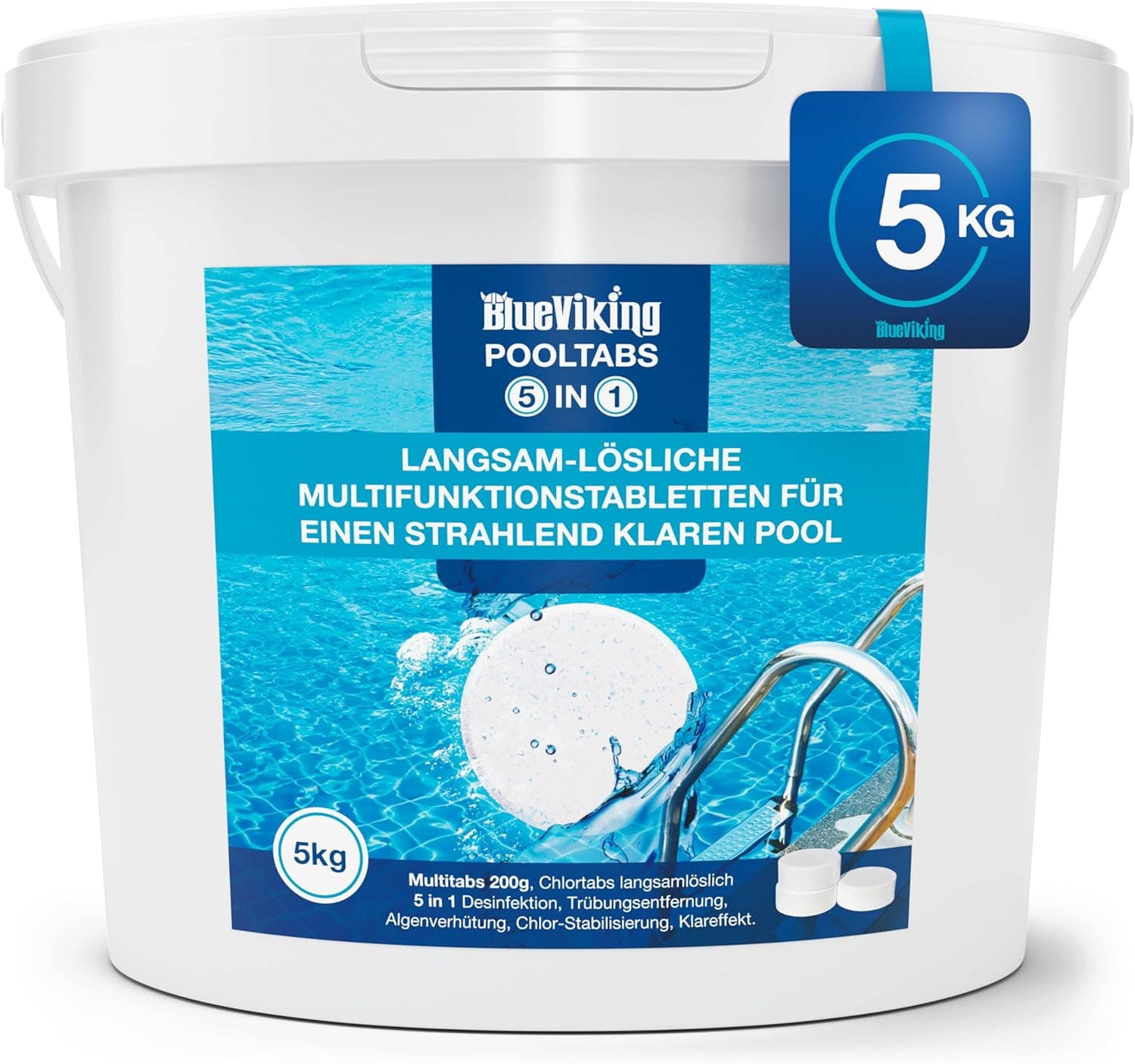 Chlortabletten Fuer Pool | 5 in 1 Multitabs 200g, 5 kg | Langzeit-Chlorierung, Algizid &amp; Filterschutz | Made in Europe