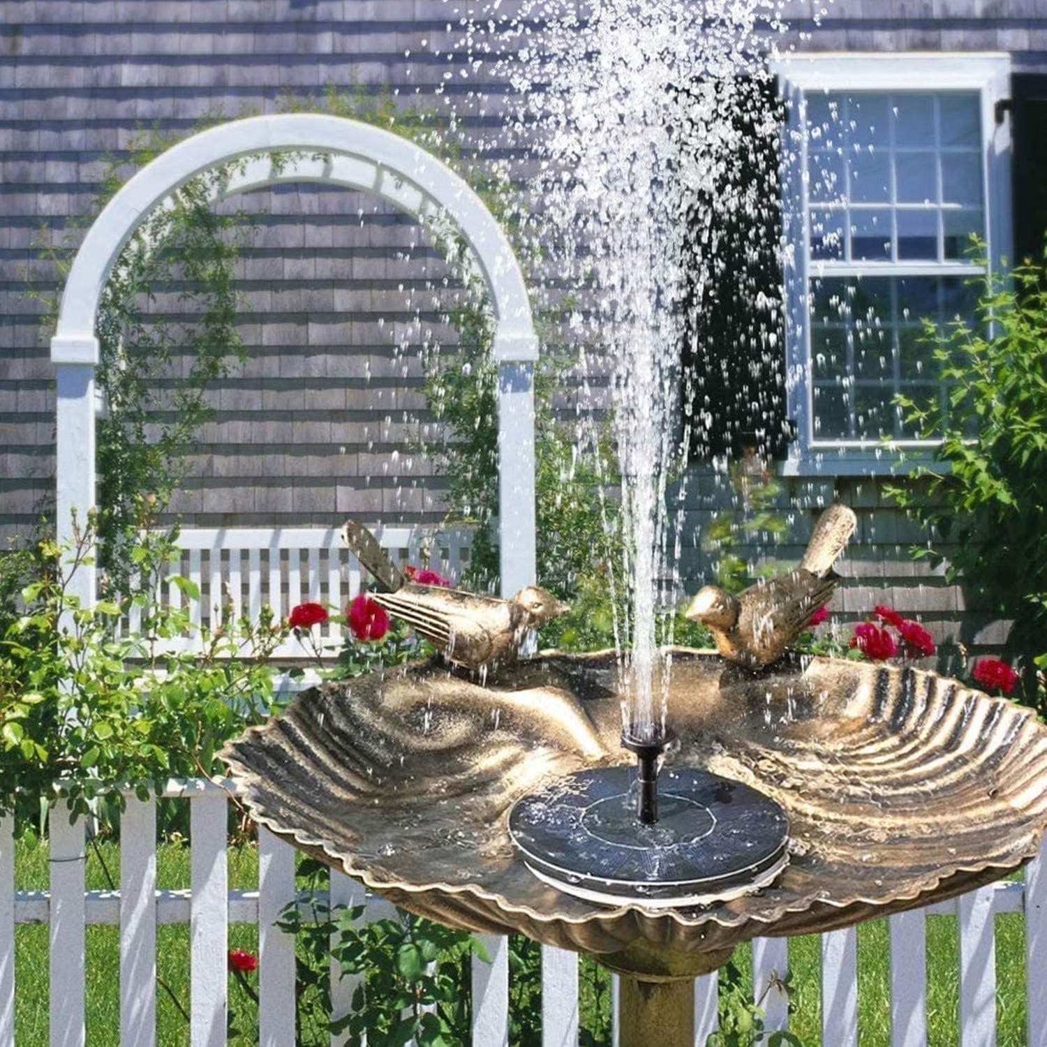 Jsdoin Solar Springbrunnen für Außen, Solarbrunnen für Draussen mit 6 Düsen, Freistehend, Tauchbrunnen für Den Außenbereich, Für Teich, Pool, Terrasse, Garten